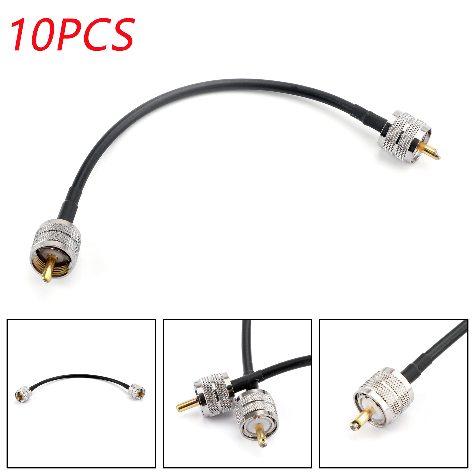 10Pcs UHF PL259 Male to Male Coaxial Cable RG58 25cm Connector - High Performance Coax Pigtail Jumper for Ham Radio, CB Antenna, CCTV & Networking Equipment