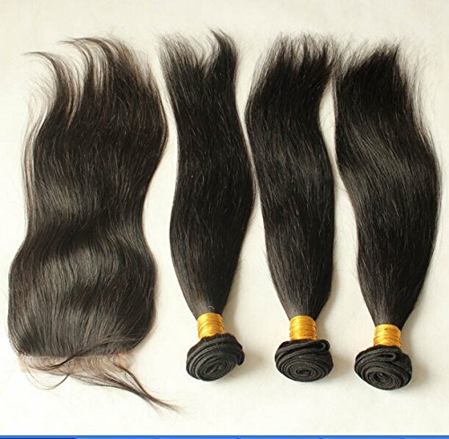 8A Brazilian Virgin Hair Bundles with Lace Closure - 3 Bundles & Free Part Lace Closure - Straight 16