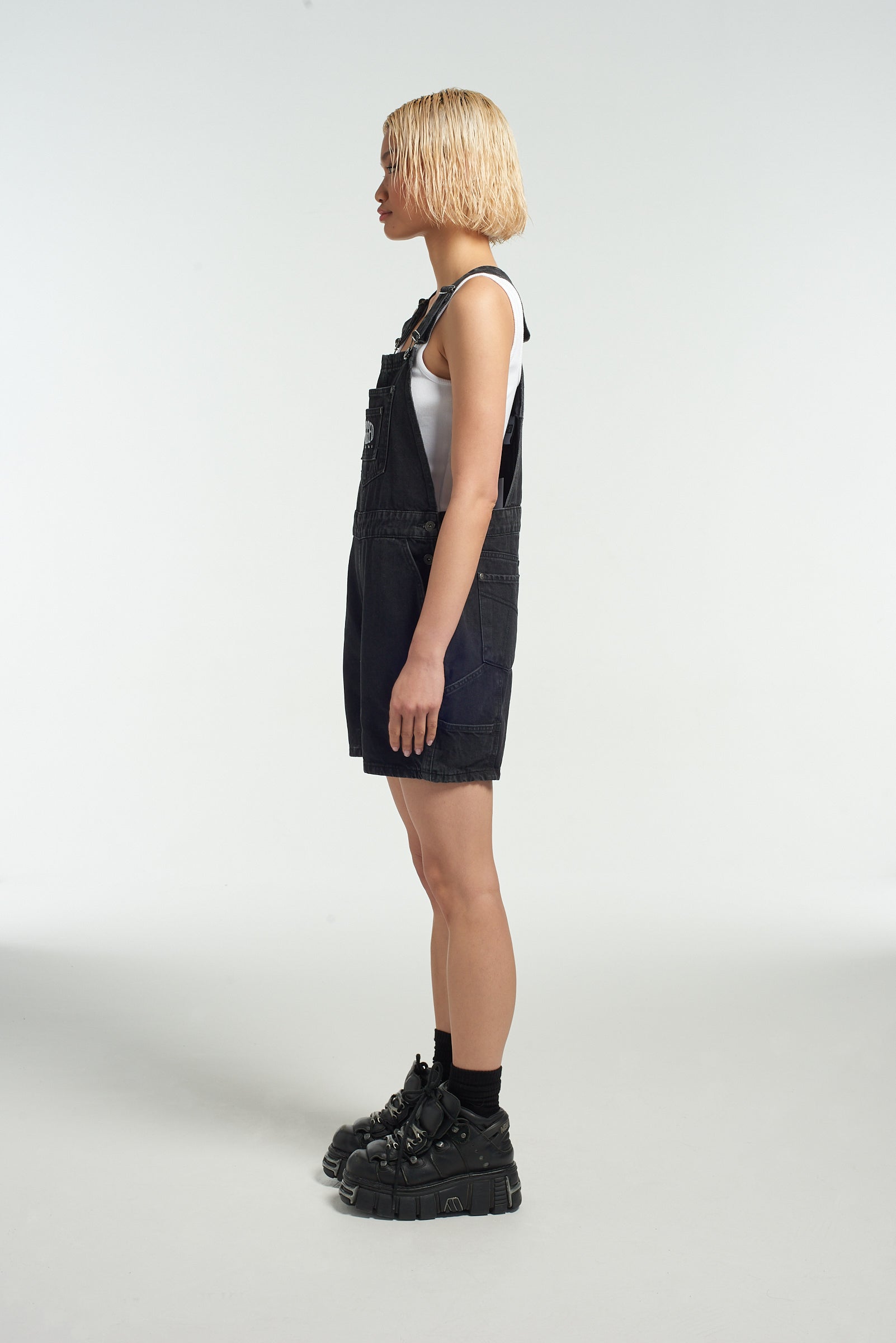 Stylish Ragged Black Dungaree Shorts for Women - Trendy Distressed Denim Overalls - Perfect for Casual Outings, Music Festivals & Summer Street Style