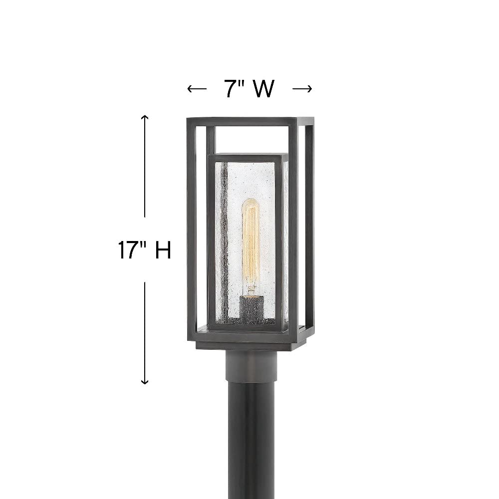 Black Double Frame Outdoor Post Lantern with Clear Seedy Glass - 7