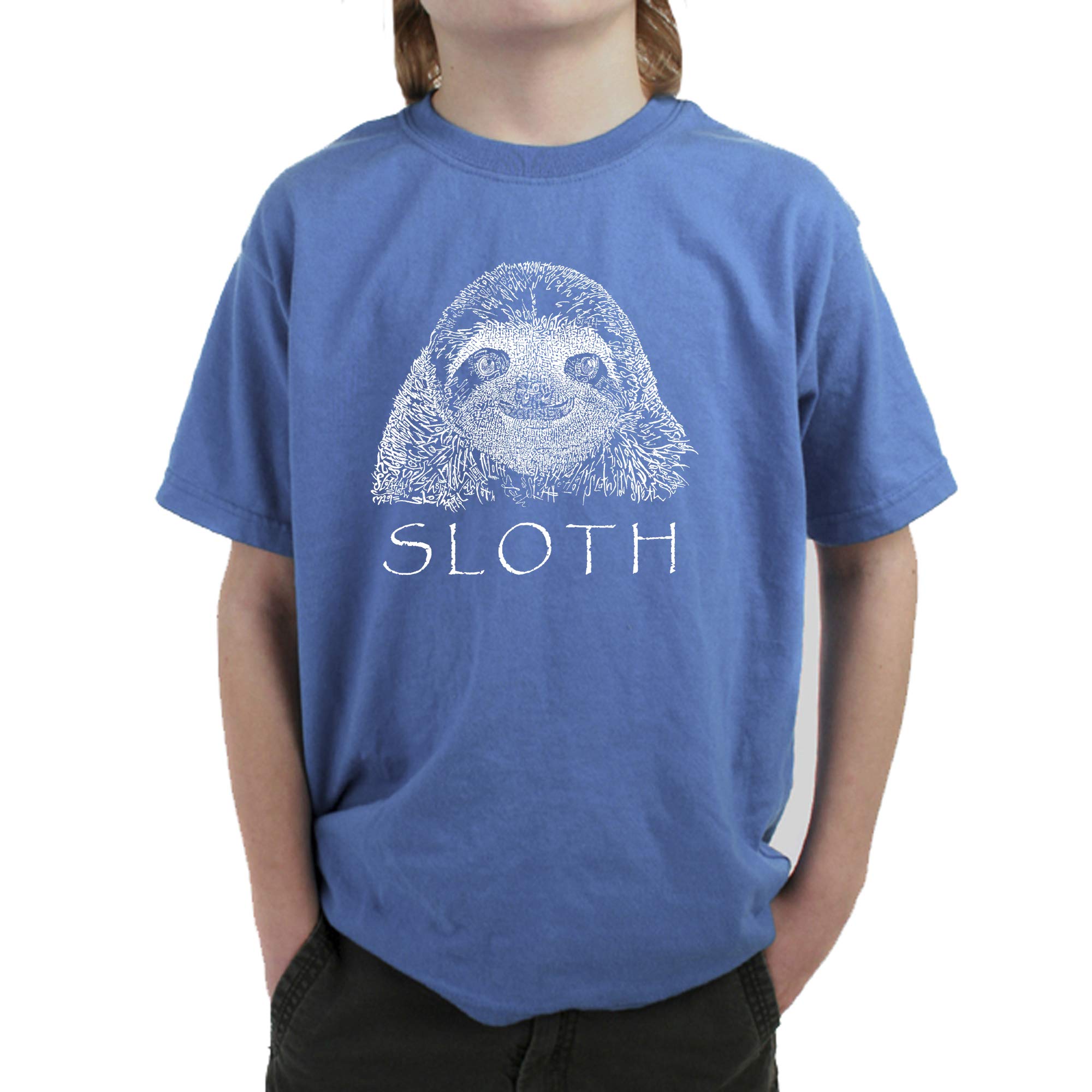 LA POP ART Boys Sloth Word Art Graphic T-Shirt - Funny Cute Sloth Design for Kids & Teens - Perfect for Casual Wear, School, and Playdates