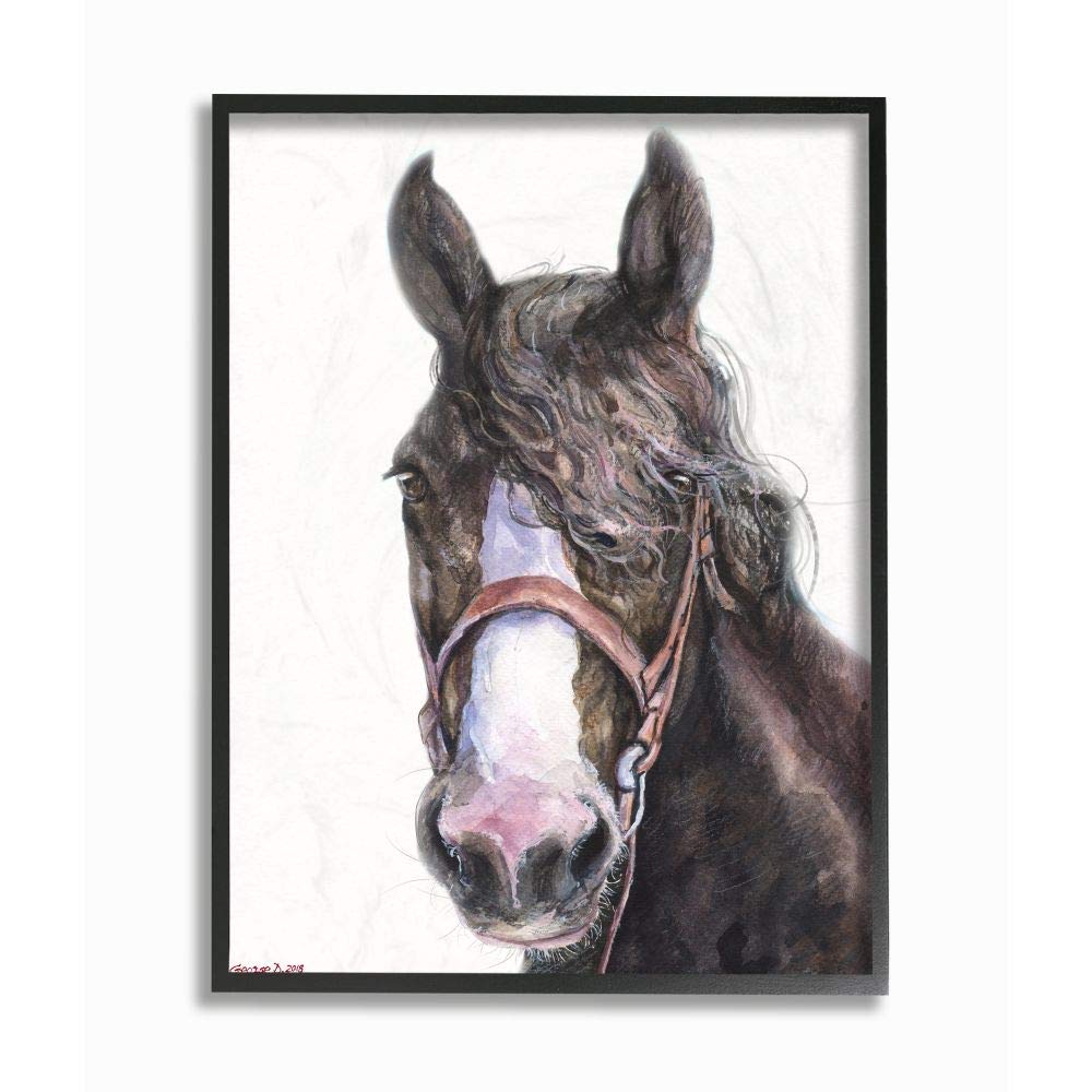 Stupell Industries Large Horse Head Animal Watercolor Painting - Wall Art Decor for Living Room, Bedroom & Office - Modern Farmhouse & Equestrian Style Home Decor