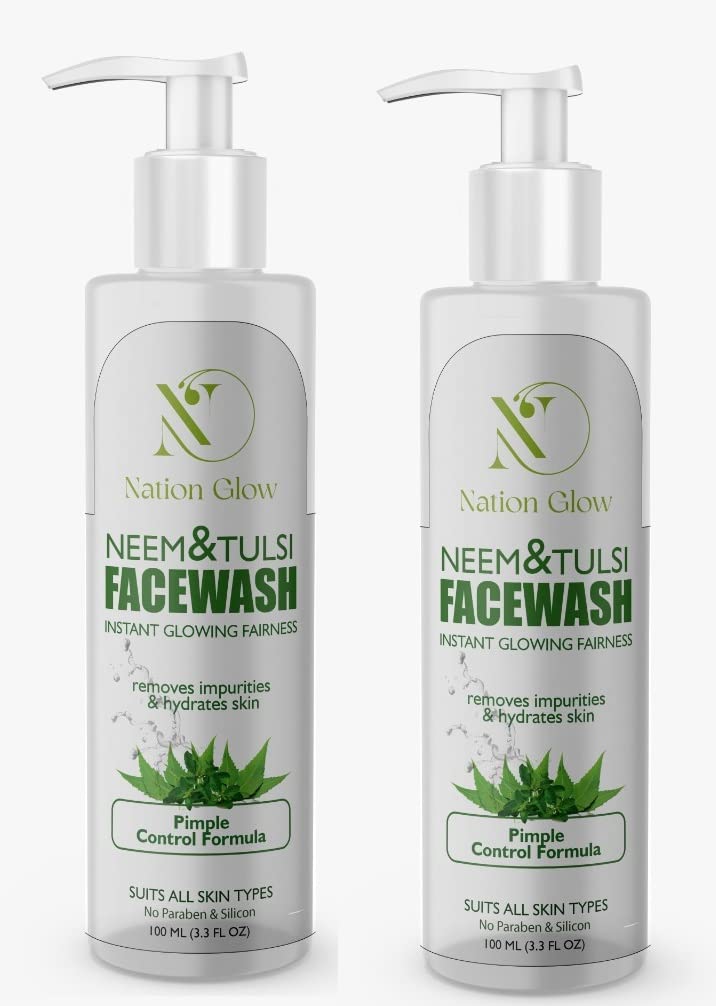 Neem & Tulsi Pimple Control Face Wash for Acne-Prone Skin - Prevents Breakouts, Removes Excess Oil, Cleanses Pores & Fades Pigmentation - Paraben & Sulfate Free - 100ml (Pack of 2) - Perfect for Daily Skincare Routine & Oily Skin Treatment