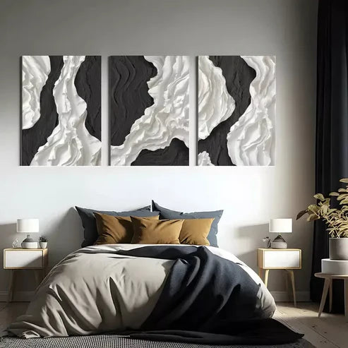3-Piece Abstract Black and White Wall Art Canvas Set - 60x90cm Framed Modern Art Prints | High Quality 100% Australian Made Ready-to-Hang Wall Decor for Living Room, Bedroom & Office
