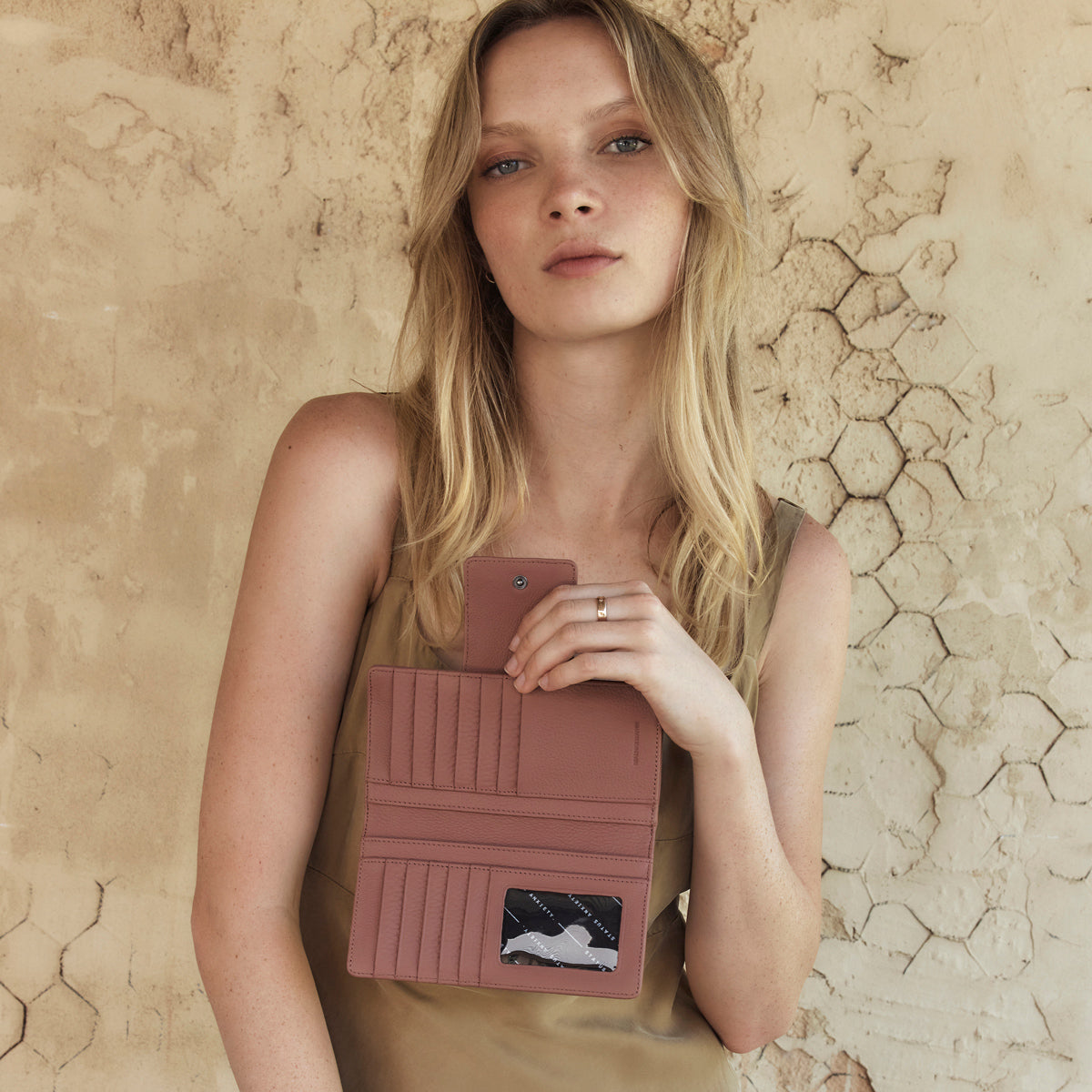 Ruins Wallet for Women - Dusty Rose Genuine Leather Slim Card Holder | Perfect for Everyday Use, Travel & Minimalist Lifestyle