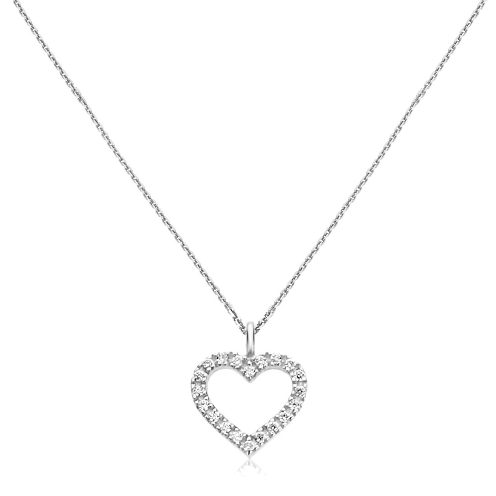 0.07cttw Diamond Heart Pendant Necklace in 14K White Gold - 14/16/18/20 Inch Chain - Perfect for Valentine's Day, Anniversary & Romantic Gifts