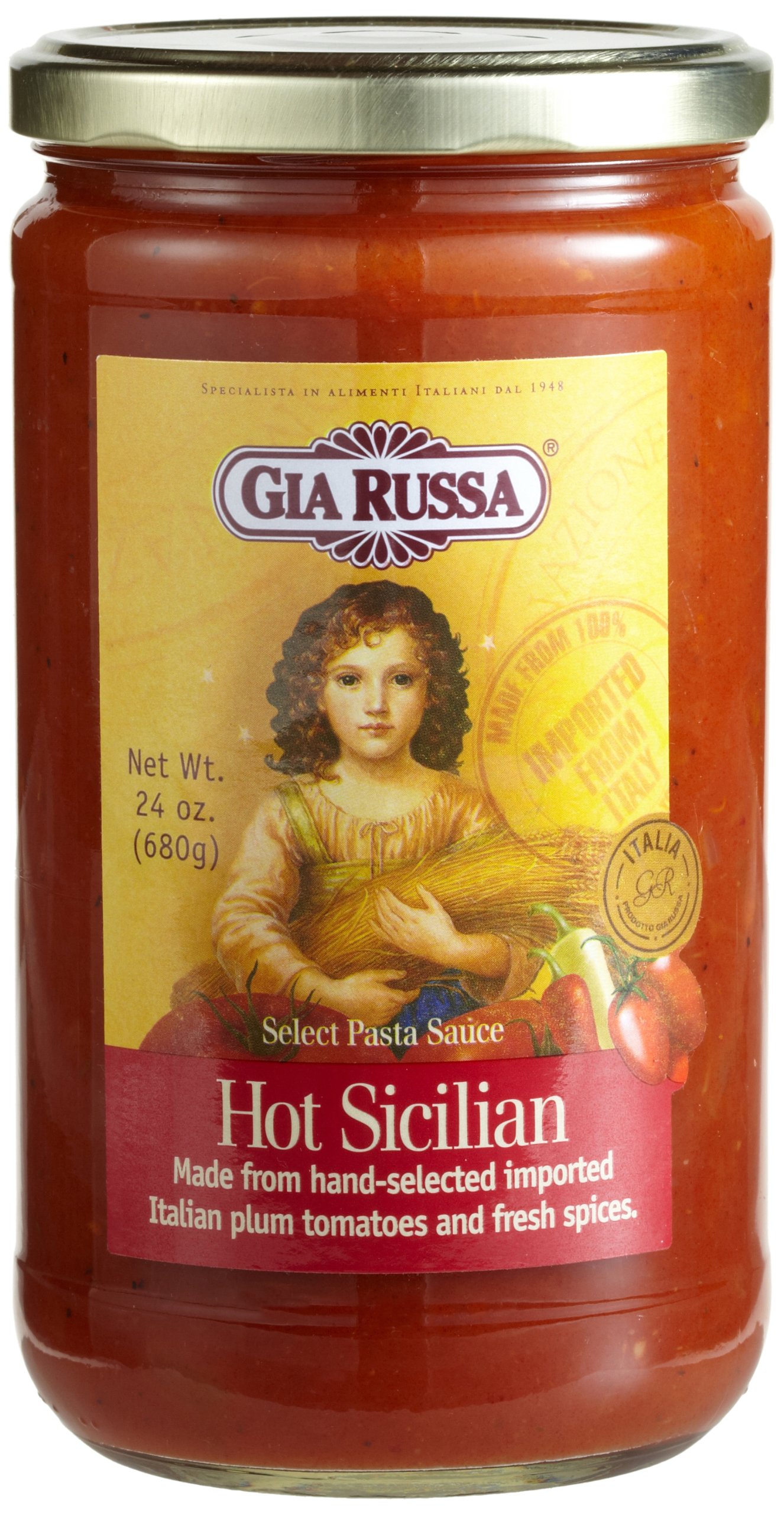 Gia Russa Authentic Sicilian Pasta Sauce - Spicy Italian Tomato Sauce with Herbs, 24 oz Glass Jar (Pack of 3) - Perfect for Pasta, Pizza & Italian Recipes
