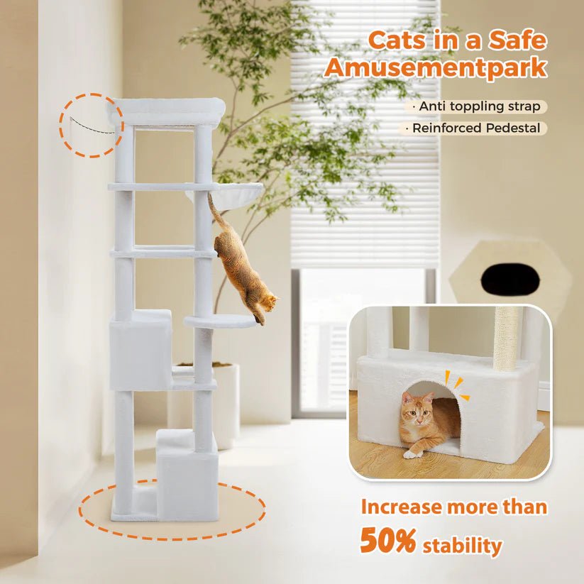 170cm Snow Flake Cat Tree Tower Condo with Scratching Posts & Perches - Perfect for Large Cats & Multi-Cat Households - Indoor Cat Furniture for Play, Rest & Climbing