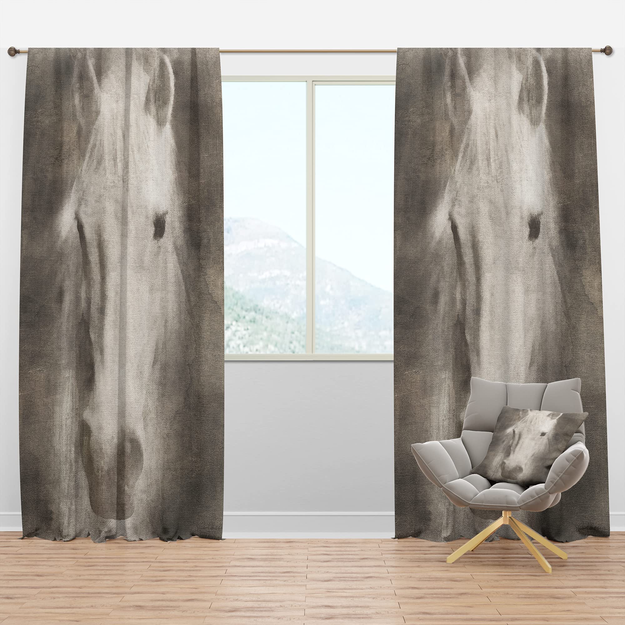 Farmhouse Horse III Blackout Curtains - Thermal Insulated Single Panel Window Drapes (52x84 inches) for Bedroom & Living Room - Noise Reducing & Energy Saving Home Decor