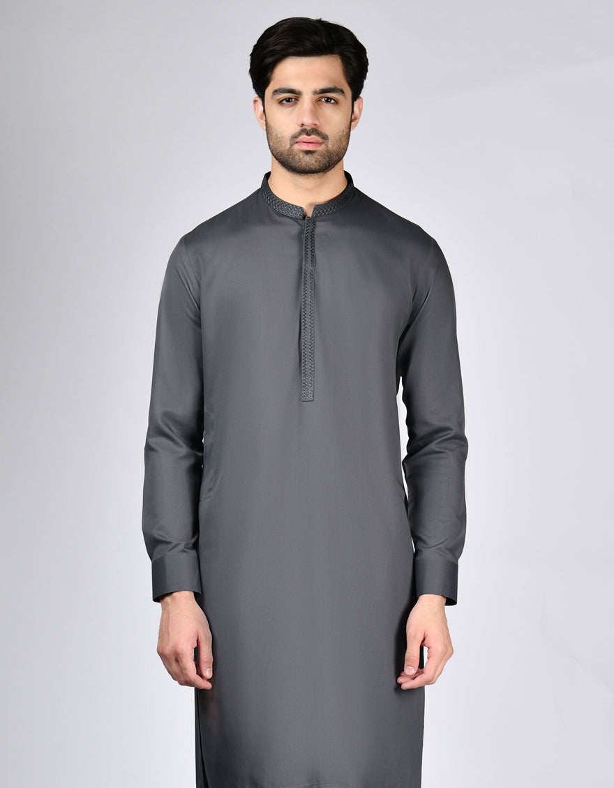 Elegant Blended Grey Shalwar Kameez by J. Junaid Jamshed - Traditional Pakistani Outfit for Men, Perfect for Weddings, Eid & Special Occasions