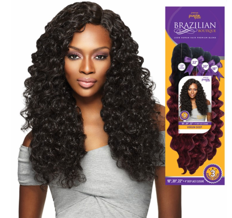 Outre Purple Pack Brazilian Boutique 100% Human Hair Blend Virgin Curly Hair Extensions (1 Pack) - Perfect for Daily Styling, Parties & Special Occasions