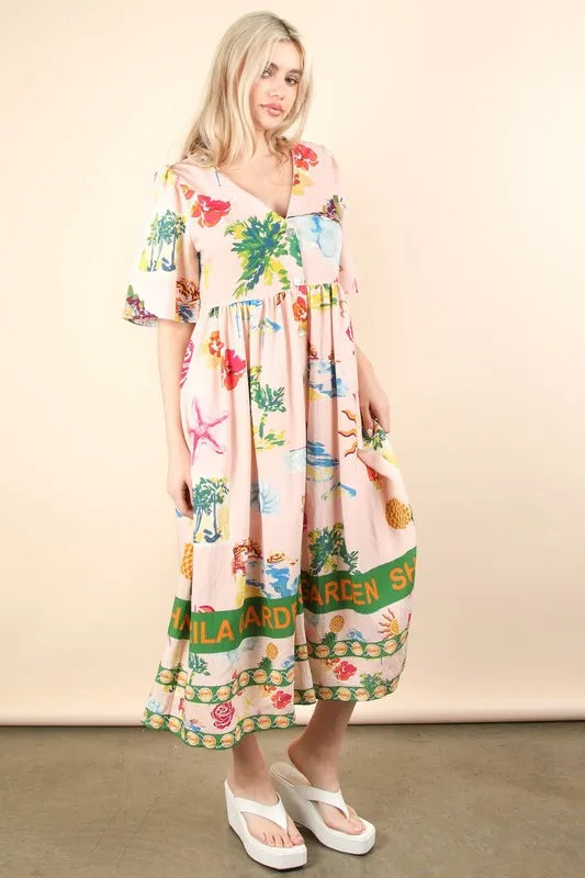Stylish Button Down Printed Summer Midi Dress for Women - Floral Casual Sundress for Beach, Vacation & Outdoor Activities