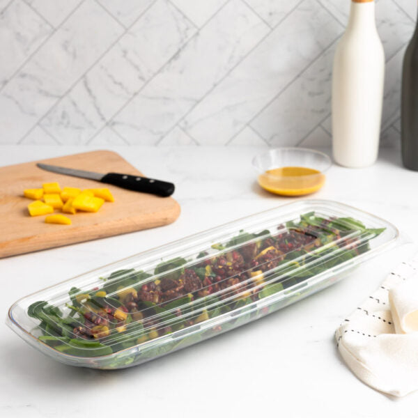 Black and Gold Organic Rectangular Plastic Salad Bowl - 1 Count | Eco-Friendly BPA-Free Serving Dish for Healthy Meals, Picnics & Party Snacks