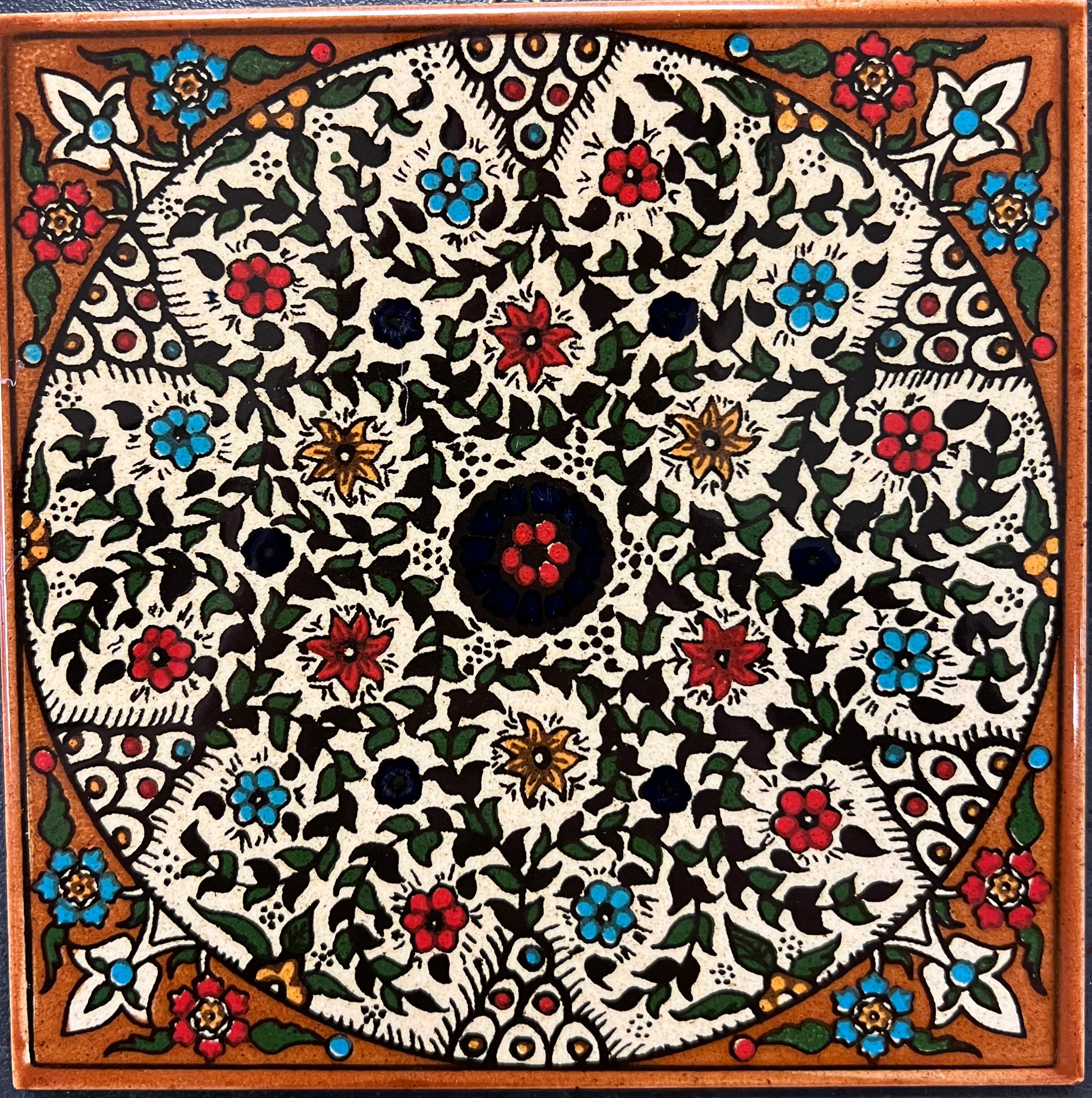 Brown Circular Flowers Tile - Handmade Ceramic Wall Tile for Kitchen Backsplash, Bathroom, and Fireplace Decor - Perfect for Home Renovation and DIY Projects