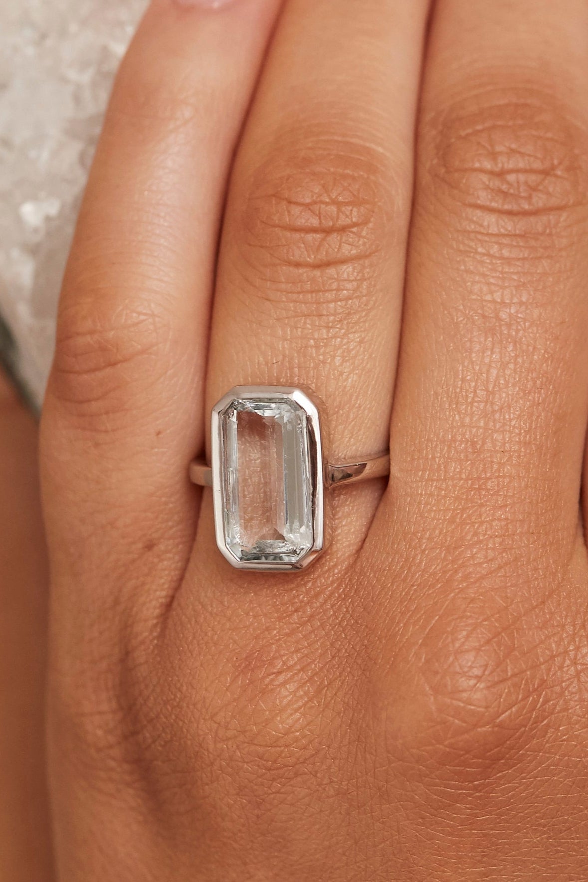 9K White Gold Aquamarine Baguette Ring for Women - Elegant Wedding, Engagement, or Anniversary Gift