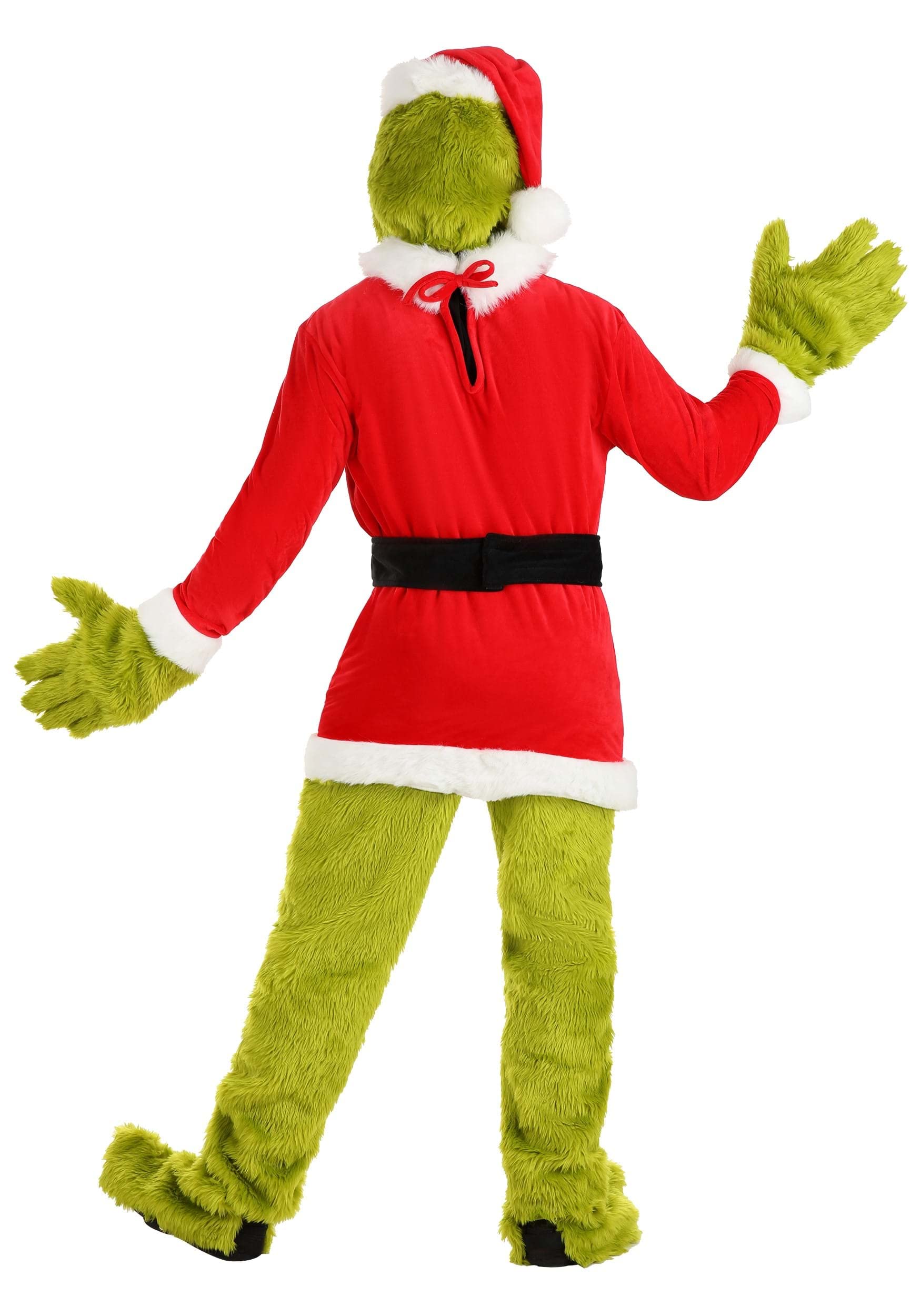 The Grinch Adult Santa Open Face Costume Set - Faux Fur Shirt, Pants, Hat & Gloves for Christmas Party & Holiday Cosplay