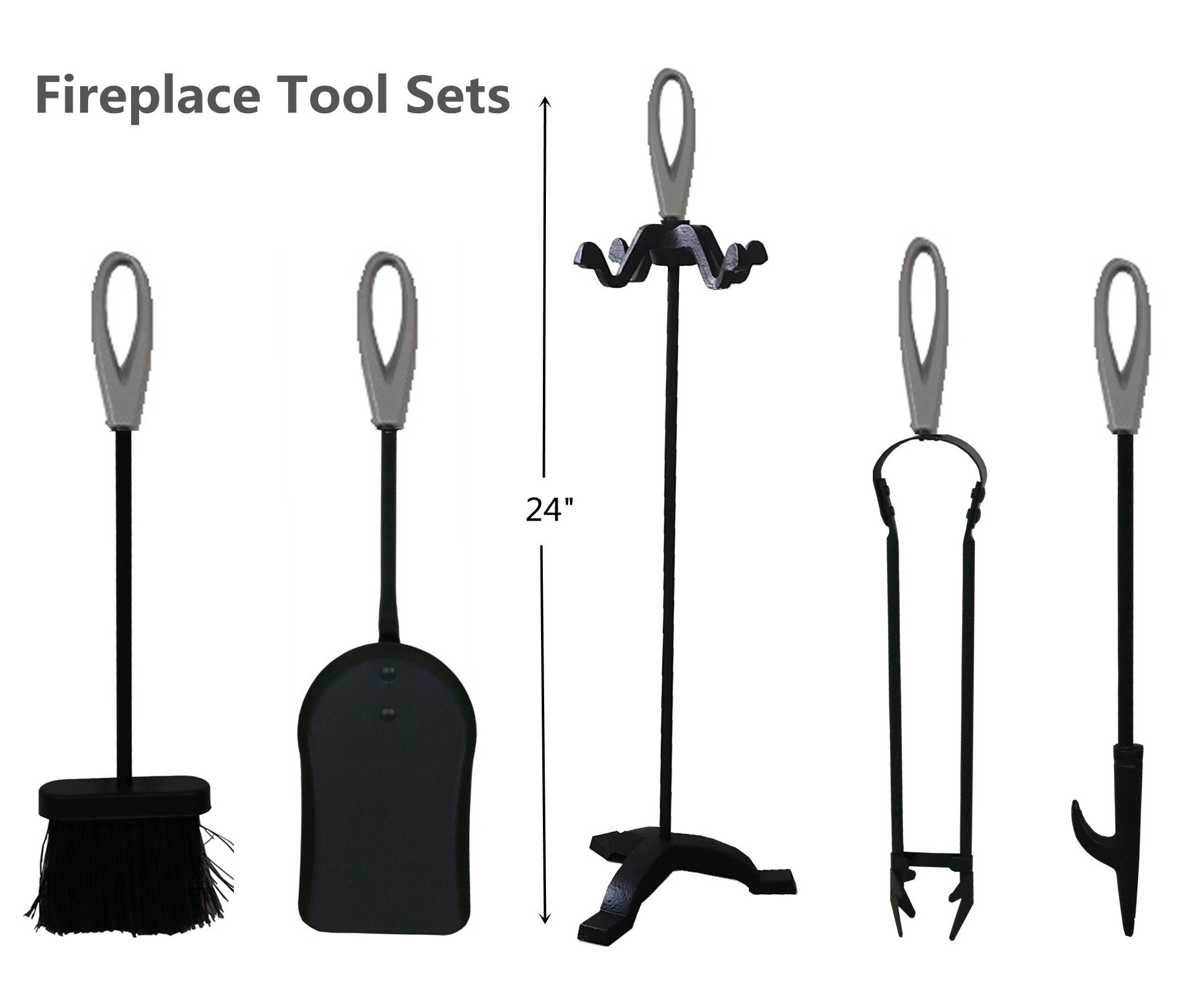 VODA Fireplace Tools Set VDTS203 - Heavy Duty Steel Fireplace Poker, Brush, Shovel & Stand - Perfect for Indoor & Outdoor Fire Pits, Wood Stoves & Fireplaces