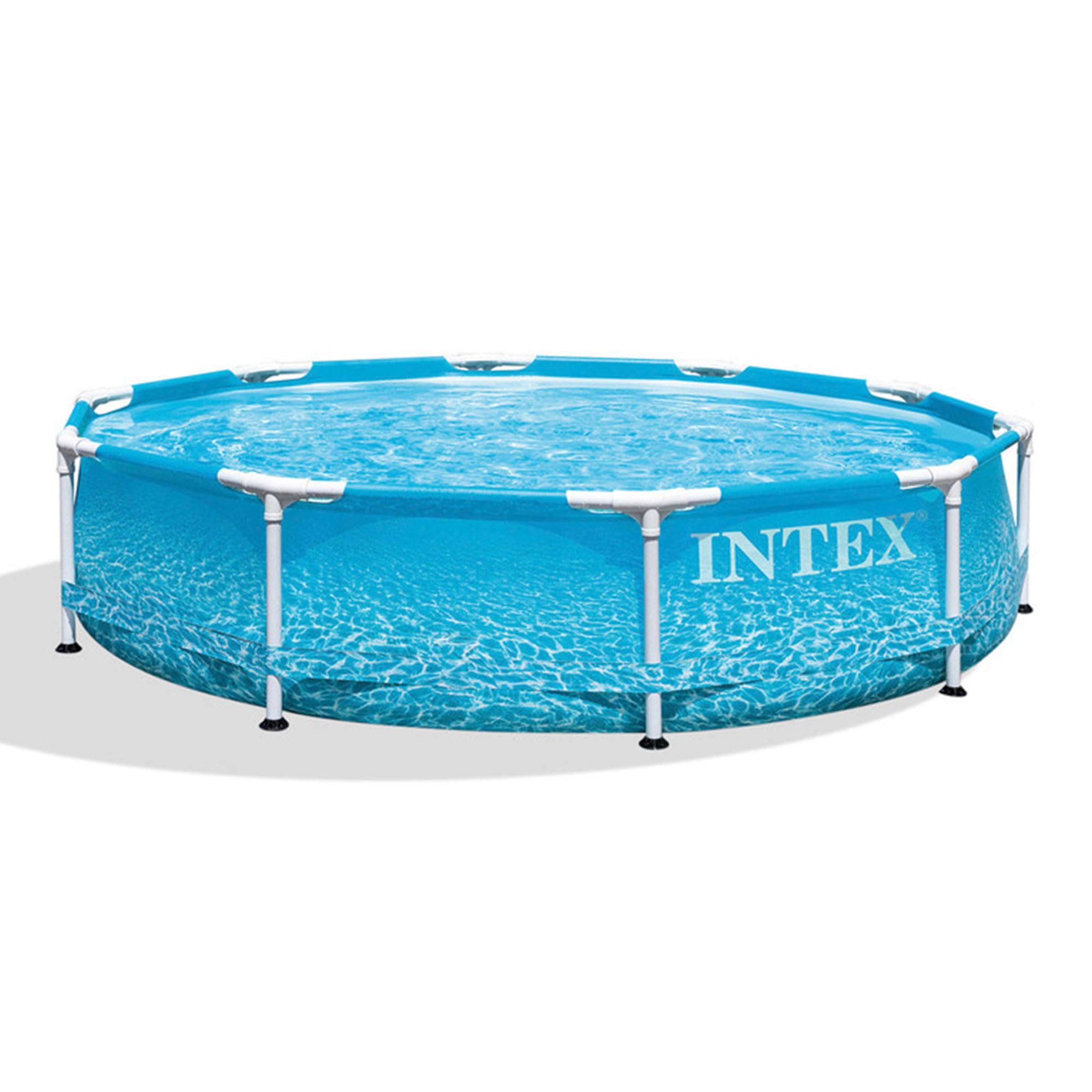 Intex 28206EH 10ft x 30in Large Round Above Ground Swimming Pool with Reinforced Sidewalls & Metal Frame - Durable Backyard Outdoor Pool for Family Fun, Summer Parties & Kids Water Play