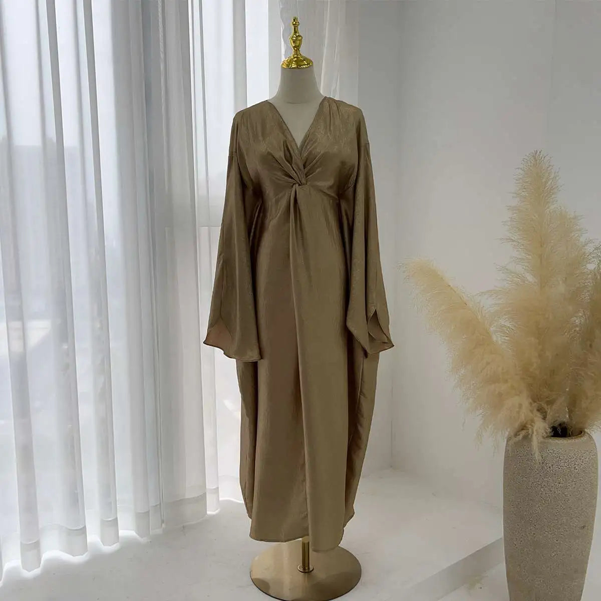 Sparkling Bronzing Farasha Abaya Dress - Elegant Islamic Evening Gown with Rhinestone Embellishments for Women | Perfect for Weddings, Eid Celebrations & Special Occasions