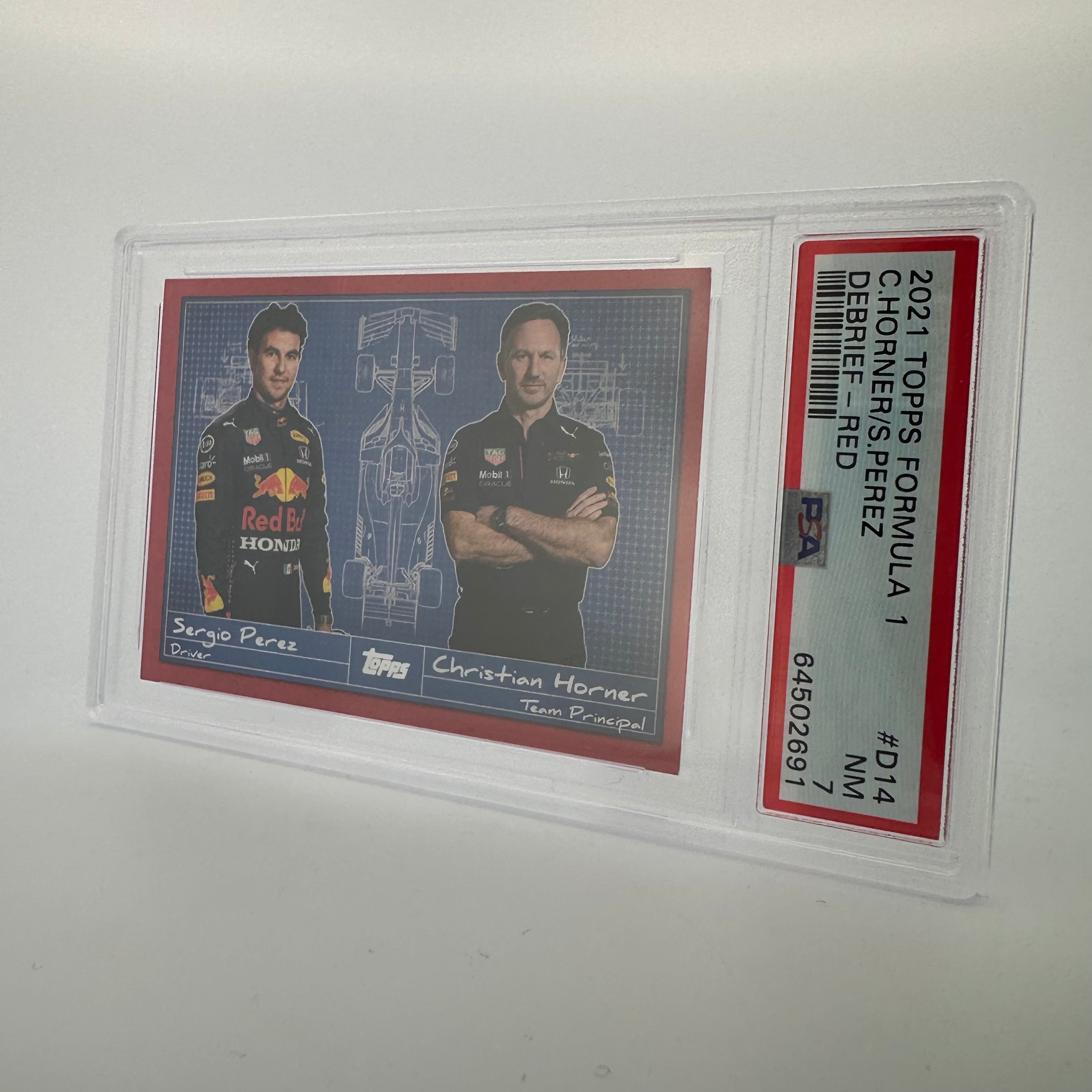 PSA 7 Graded 5/5 Sergio Perez & Christian Horner Red Bull Racing Debrief #D14 - Perfect for F1 Collectors, Racing Fans & Memorabilia Displays