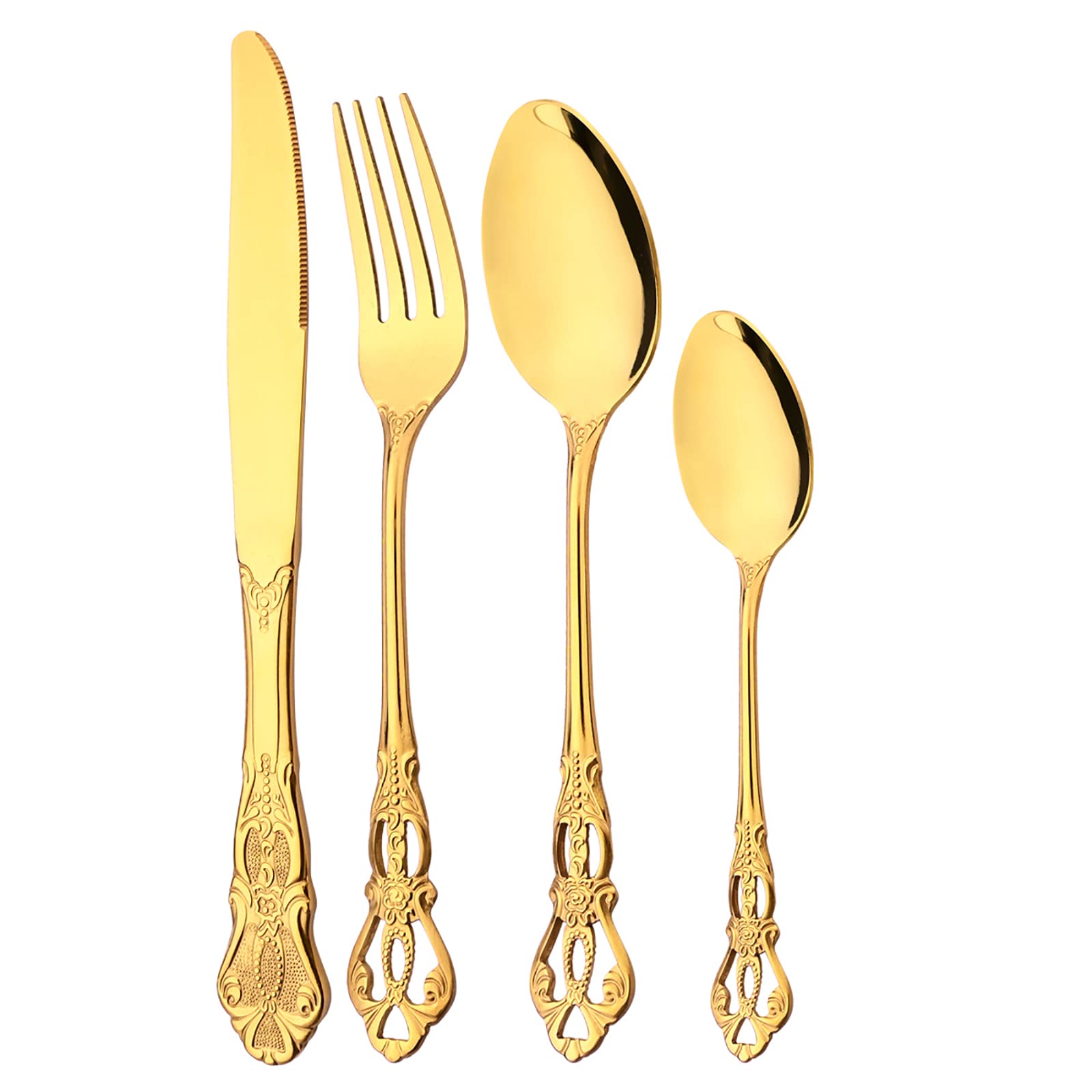 8-Piece Luxury Royal Silverware Set, 18/10 Stainless Steel Gold Flatware Set Service for 2 - Modern Mirror Polished Cutlery Set with Forks, Spoons & Knives - Dishwasher Safe - Perfect for Fine Dining, Wedding Gifts & Elegant Dinner Parties