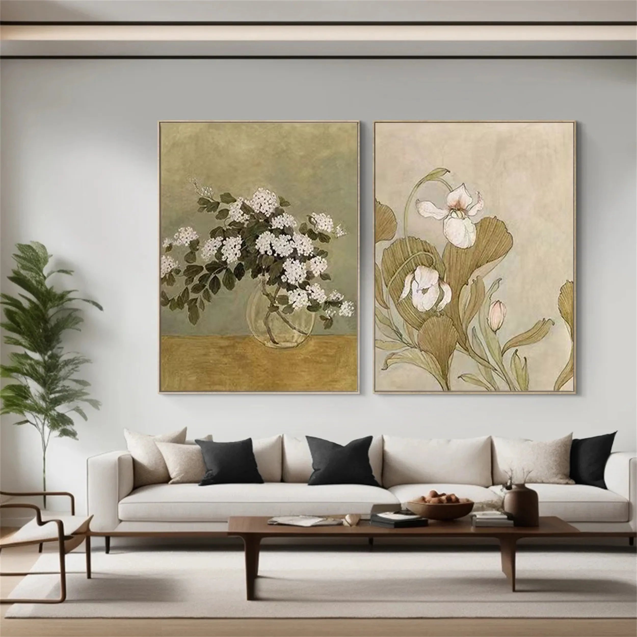 Beautiful Flower and Tree Painting Set of 2 - Wall Art Decor for Living Room, Bedroom & Office | #FT066