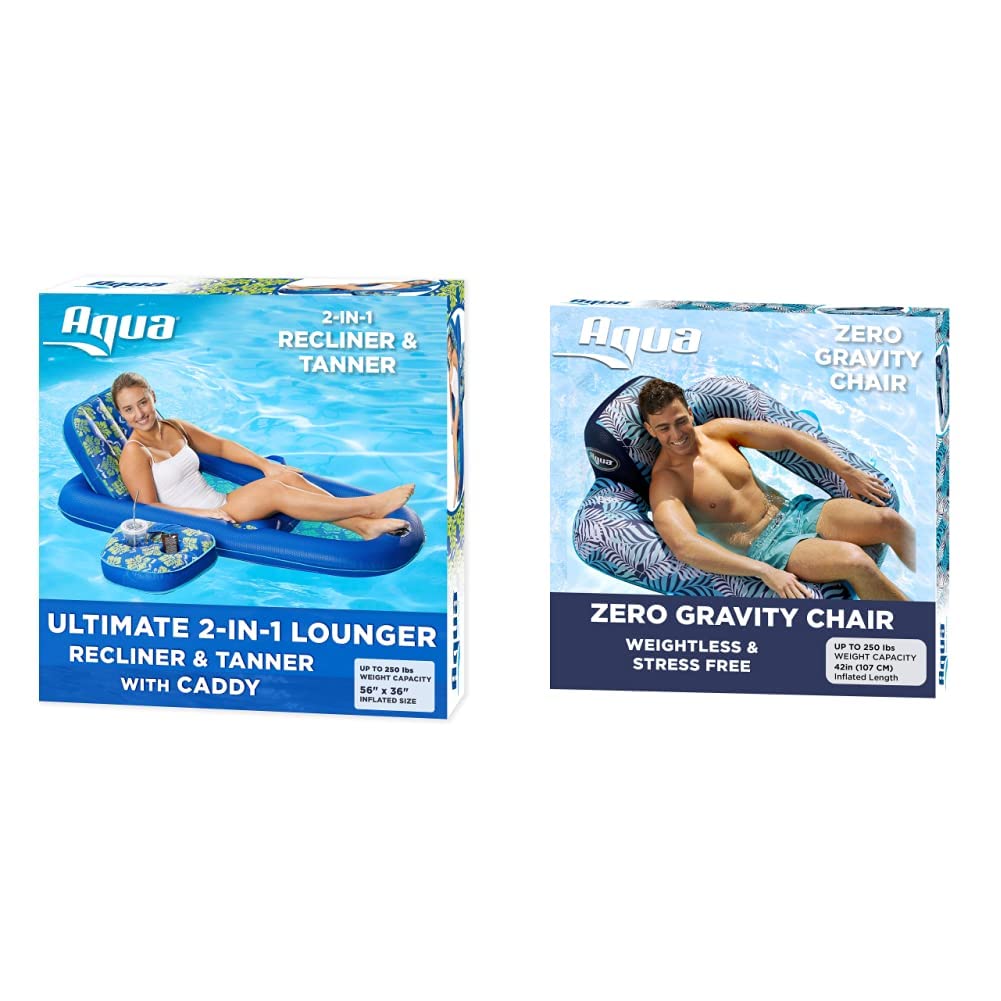 **Aqua Campania Ultimate 2-in-1 Recliner & Tanning Pool Lounger – Zero Gravity Inflatable Pool Chair for Adults, Heavy-Duty Floating Lounge (Blue Fern) – Perfect for Relaxing by the Pool, Beach, or Lake**