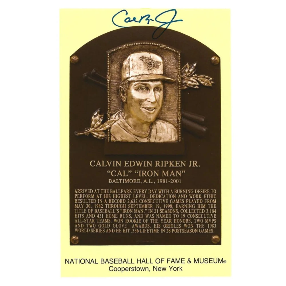 Cal Ripken Jr. Autographed Hof Plaque Postcard with JSA COA - Baltimore Orioles Memorabilia for Sports Collectors & Fans - Perfect for Display in Home, Office, or Man Cave