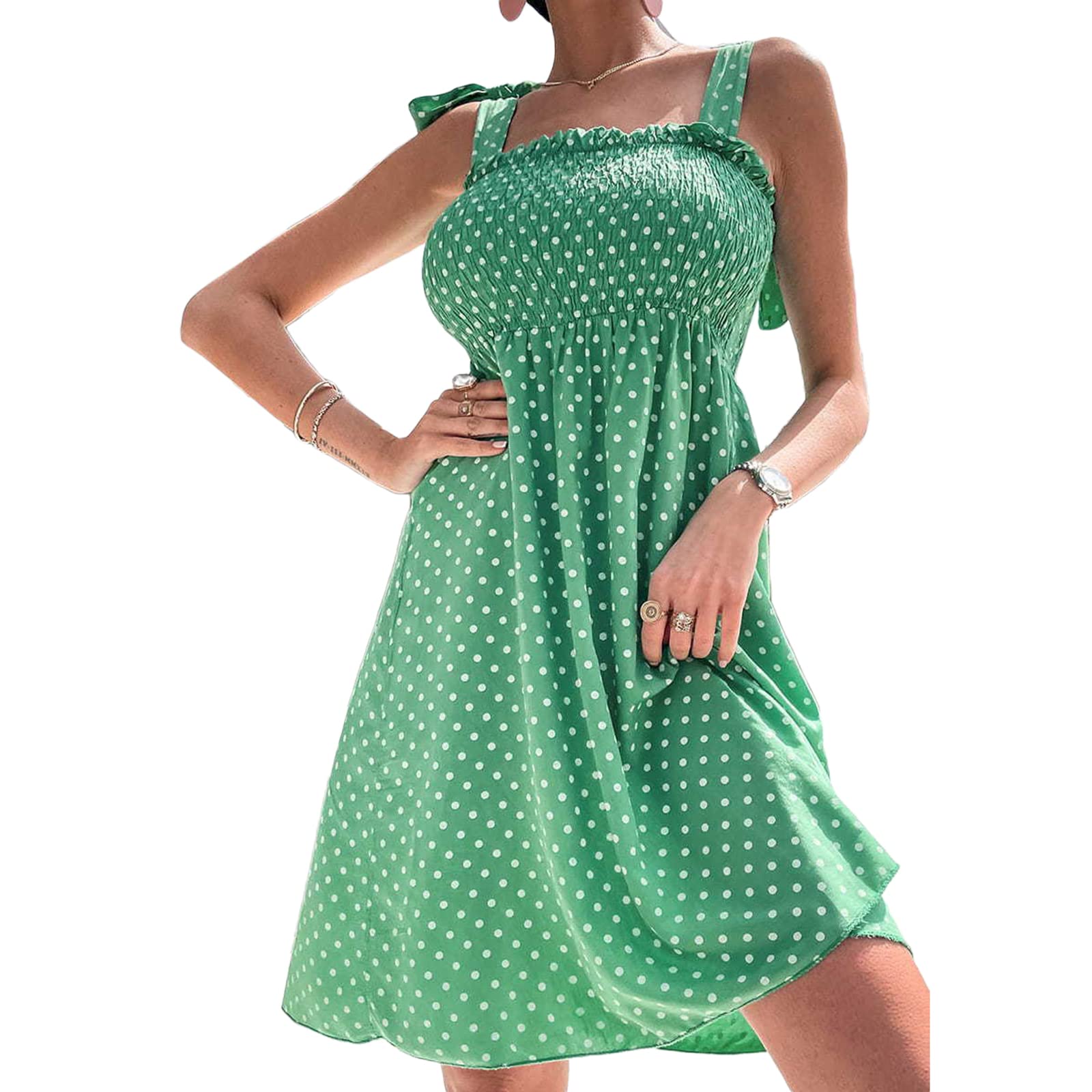 Women's Floral Print Summer Mini Dress - Spaghetti Strap, Square Neck, Ruffled A-Line Swing Dress for Beach, Party & Date Night