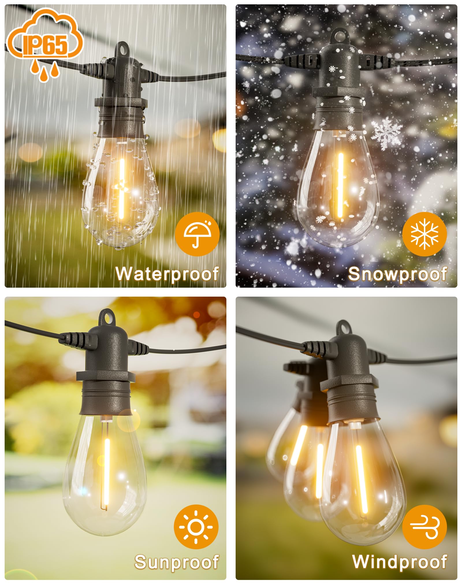 60FT LED Outdoor String Lights with 16+1 Shatterproof Edison Bulbs - IP65 Waterproof, 2700K Warm White Dimmable - Commercial Grade Patio Lights for Garden, Porch, Deck, Backyard, Wedding & Party Decor