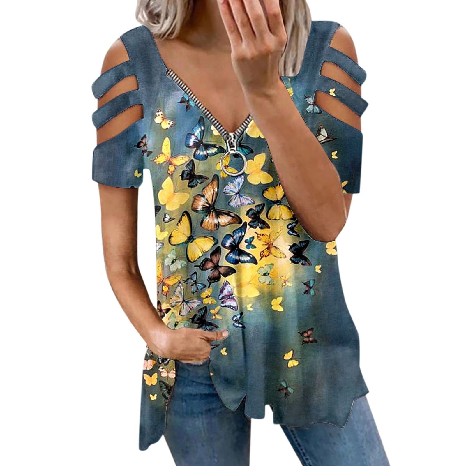 Women's Floral Print Off-The-Shoulder Short Sleeve T-Shirt - Summer Casual Loose Fit Blouse for Women | Perfect for Beach Outings, Date Nights & Vacation Wear