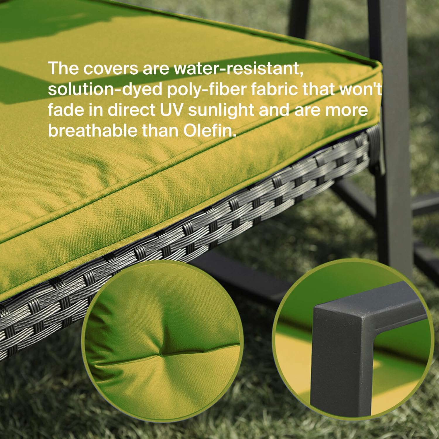 3-Piece Rocking Bistro Set - Black Metal Frame with Green Synthetic Wicker & Soft Cushions - Outdoor Patio Furniture with Glass Coffee Table & 2 Chairs - Perfect for Balcony, Porch, Garden or Backyard Relaxation