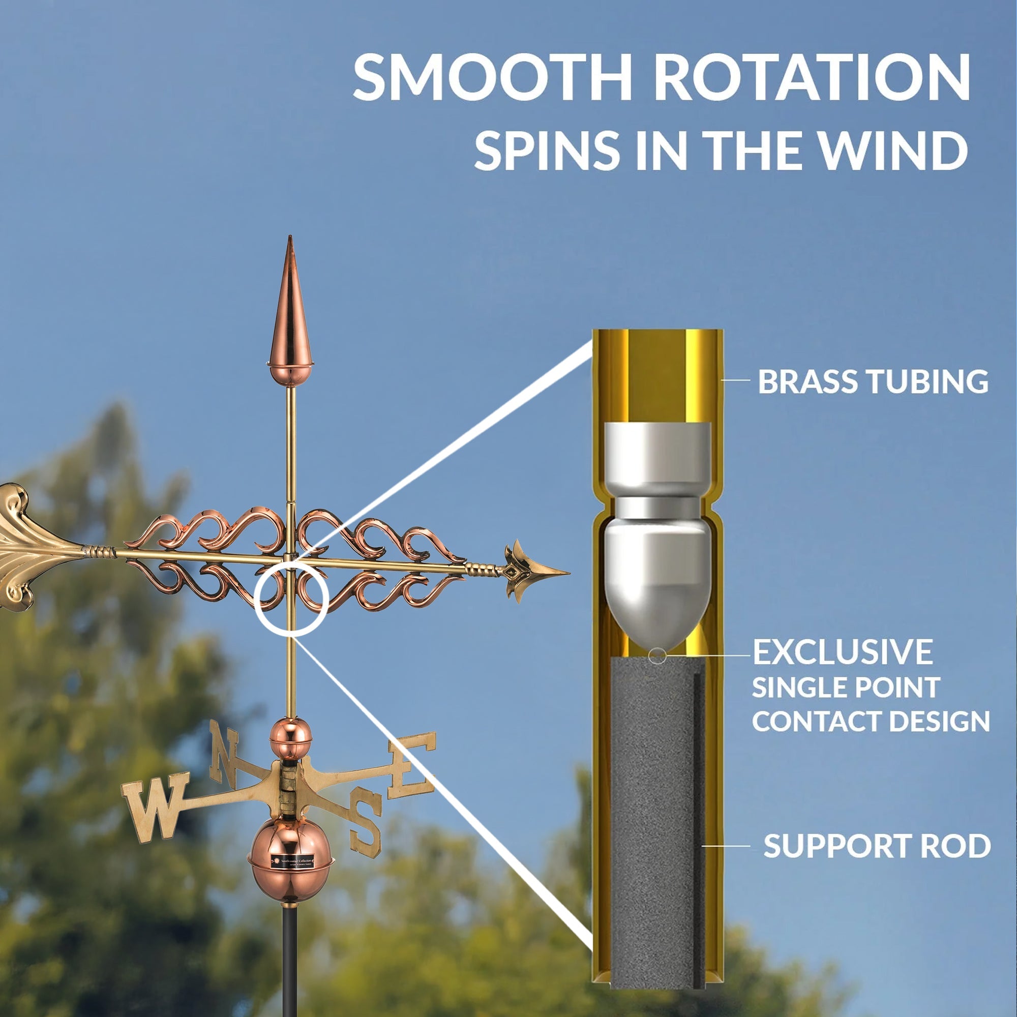 Smithsonian Arrow Weathervane - Classic Copper Outdoor Weather Vane for Garden, Roof, Barn & Farmhouse Decoration | Durable & Weather-Resistant for All Seasons