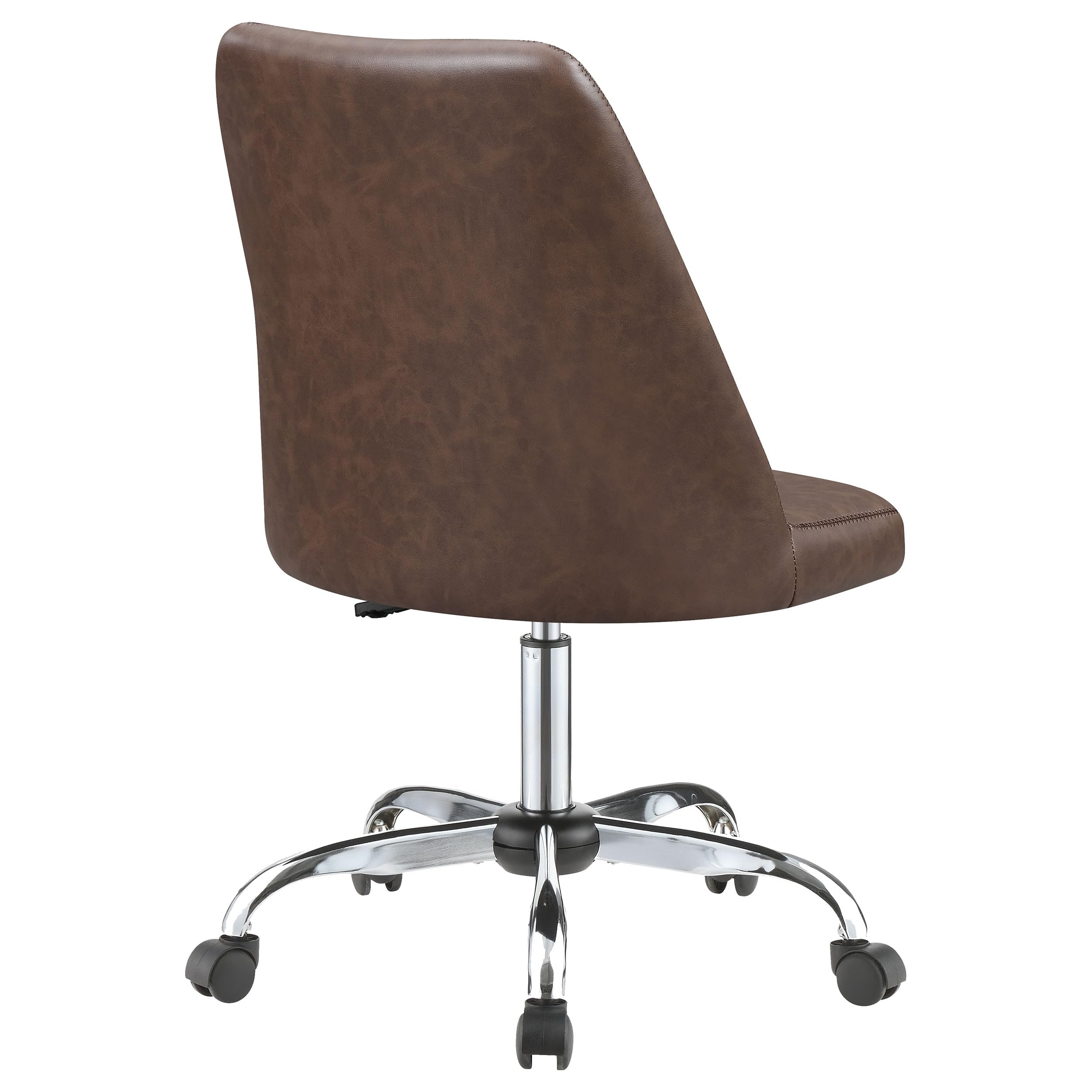 Coaster Home Furnishings Althea Upholstered Adjustable Office Chair - Ergonomic Desk Chair with Lumbar Support, Brown - Perfect for Home Office, Gaming & Study