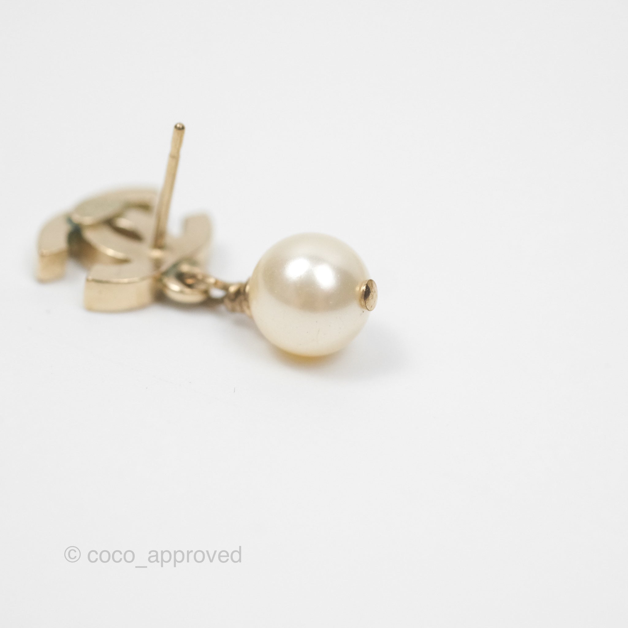 Chanel CC Pearl Drop Earrings - Gold Tone 12W Elegant Fashion Jewelry for Women | Perfect for Parties, Weddings & Special Occasions