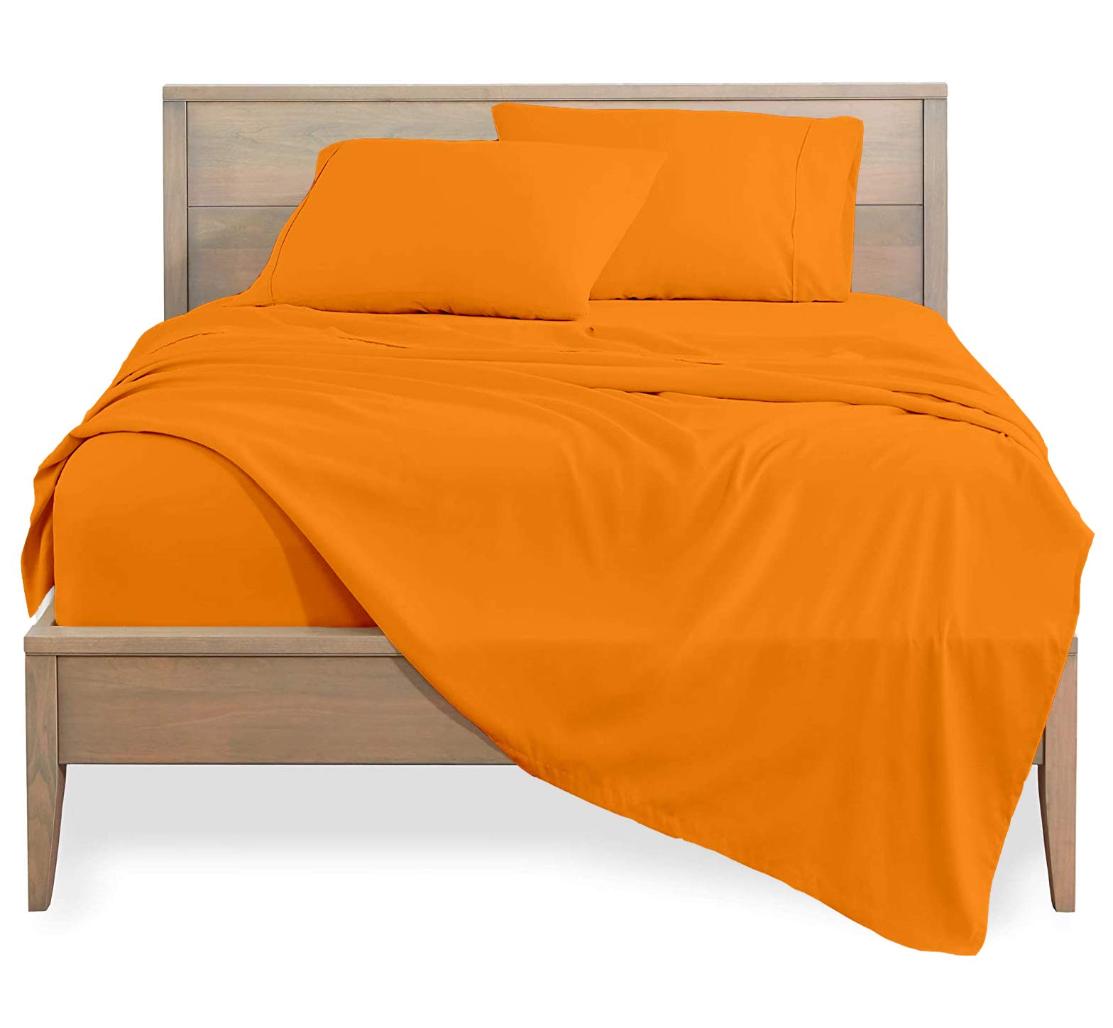 1000 Thread Count Luxury King Size Sheet Set - 4 Piece Soft Breathable Bedding Sheets & Pillowcases - Deep Pocket Fits 12 Inch Mattress - Hotel Quality Orange Solid Color - Perfect for Master Bedroom, Guest Room & Vacation Homes