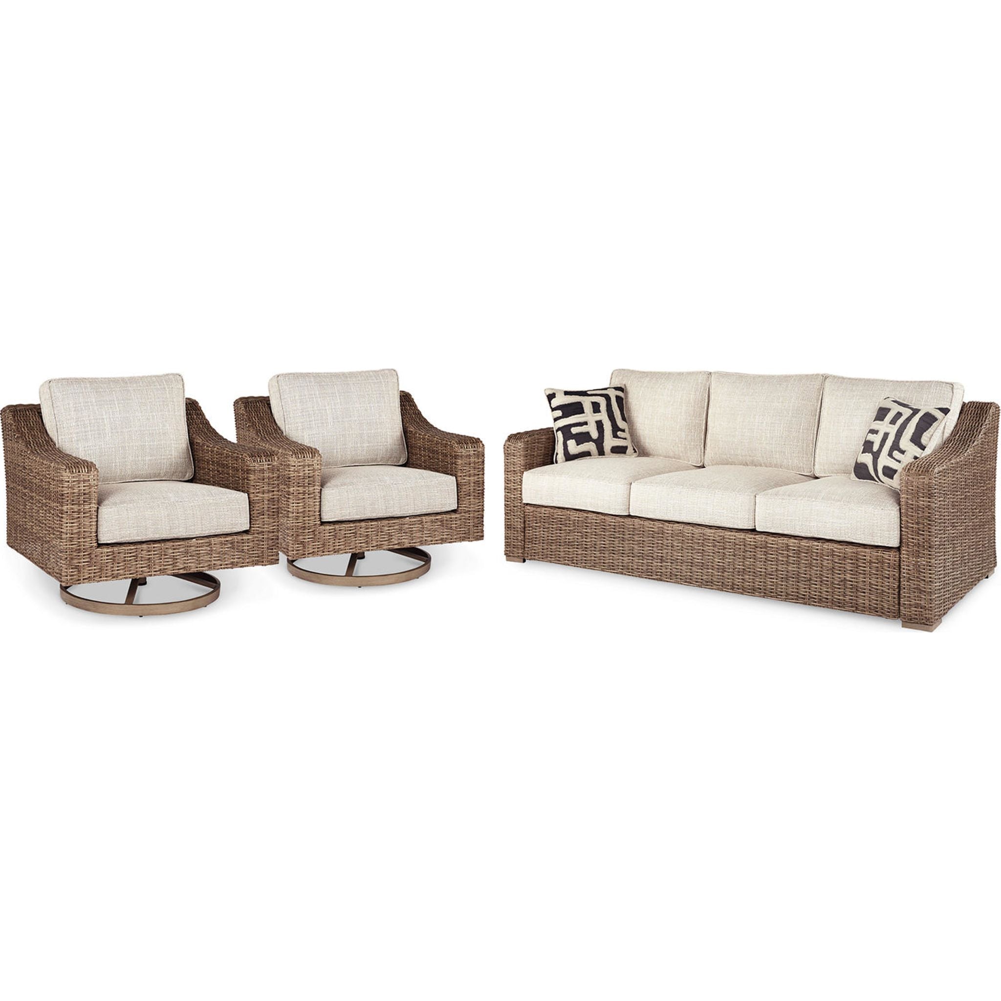 Beachcroft 3-Piece Outdoor Patio Furniture Set - Waterproof Wicker Rattan Sofa with Cushions, Beige - Perfect for Backyard, Garden, Poolside & Patio Relaxation