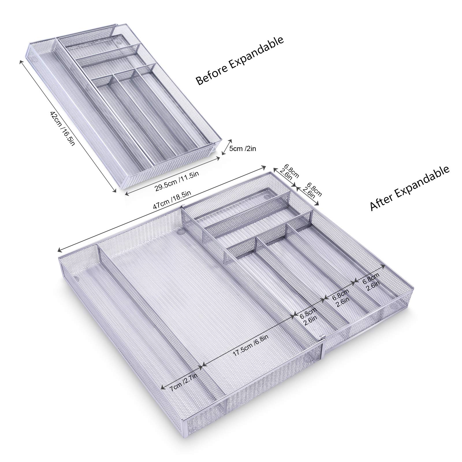 WuGeShop Expandable Mesh Desk Drawer Organizer - 6 to 7 Adjustable Compartments for Office & Art Supplies Storage | Perfect for Home Office, School, Craft Room Organization