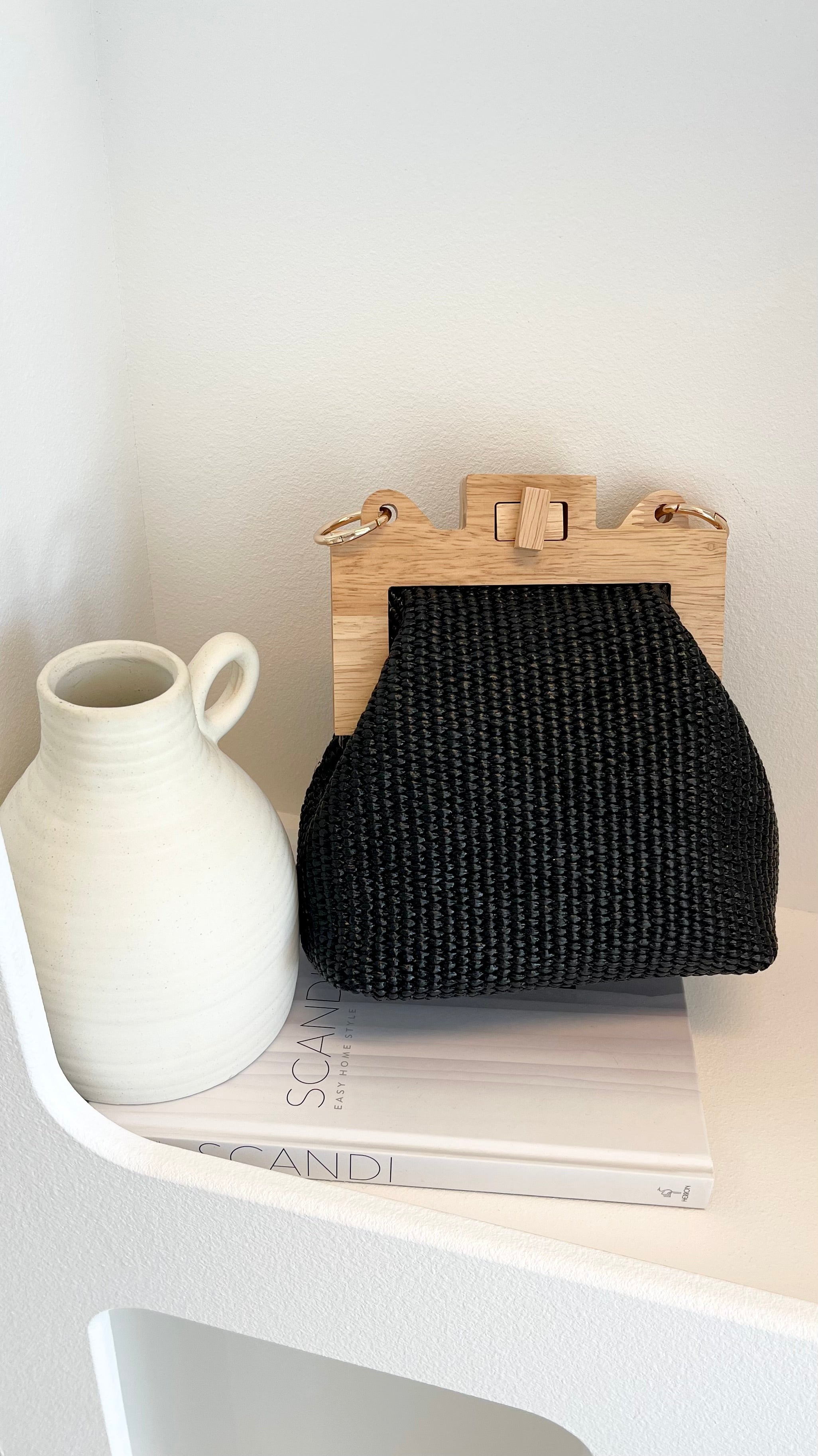 Stylish Abby Timber Frame Woven Mini Crossbody Bag - Black | Perfect for Everyday Use, Parties & Date Nights