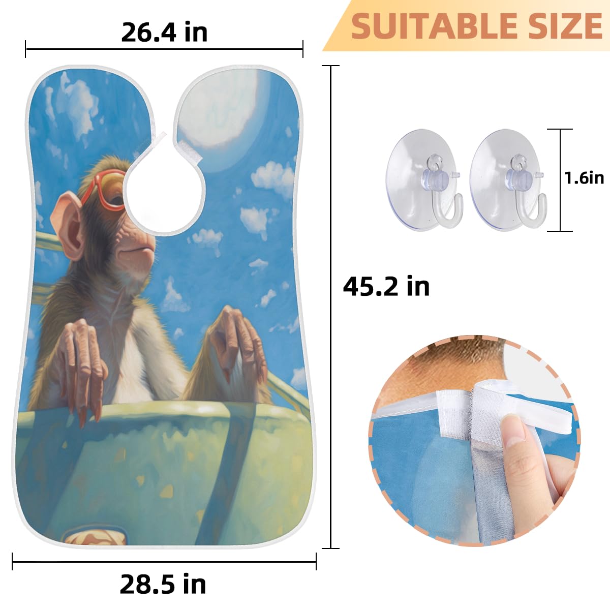 Men's Cute Monkey Pattern Shaving Bib - Waterproof Beard Trimming Apron for Hair Dye & Makeup Artists - Sink Hair Catcher with Adjustable Neck Strap - Perfect Gift for Barbers & Grooming Enthusiasts (Great for Home Salon, Barber Shops & DIY Haircuts)