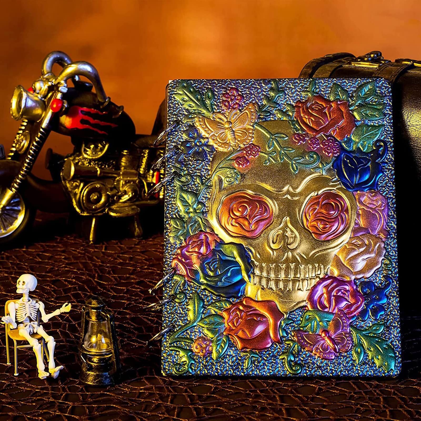 Halloween Skull Pattern Silicone Resin Molds for DIY A5 Notebook Cover - 2PCS Book Rings Included - Perfect for Epoxy Resin Crafts, Journal Making, and Unique Gift Creations