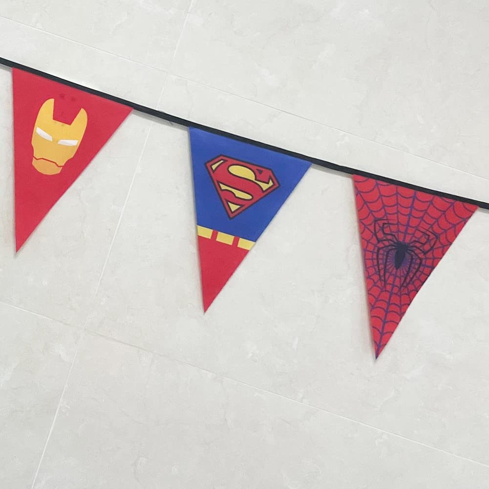 Superhero Birthday Banner - Happy Birthday Party Decorations for Kids & Adults - Fabric Pennant Garland for Baby Shower, Boys & Girls Room Decor - Perfect for Superhero Themed Parties & Home Decor