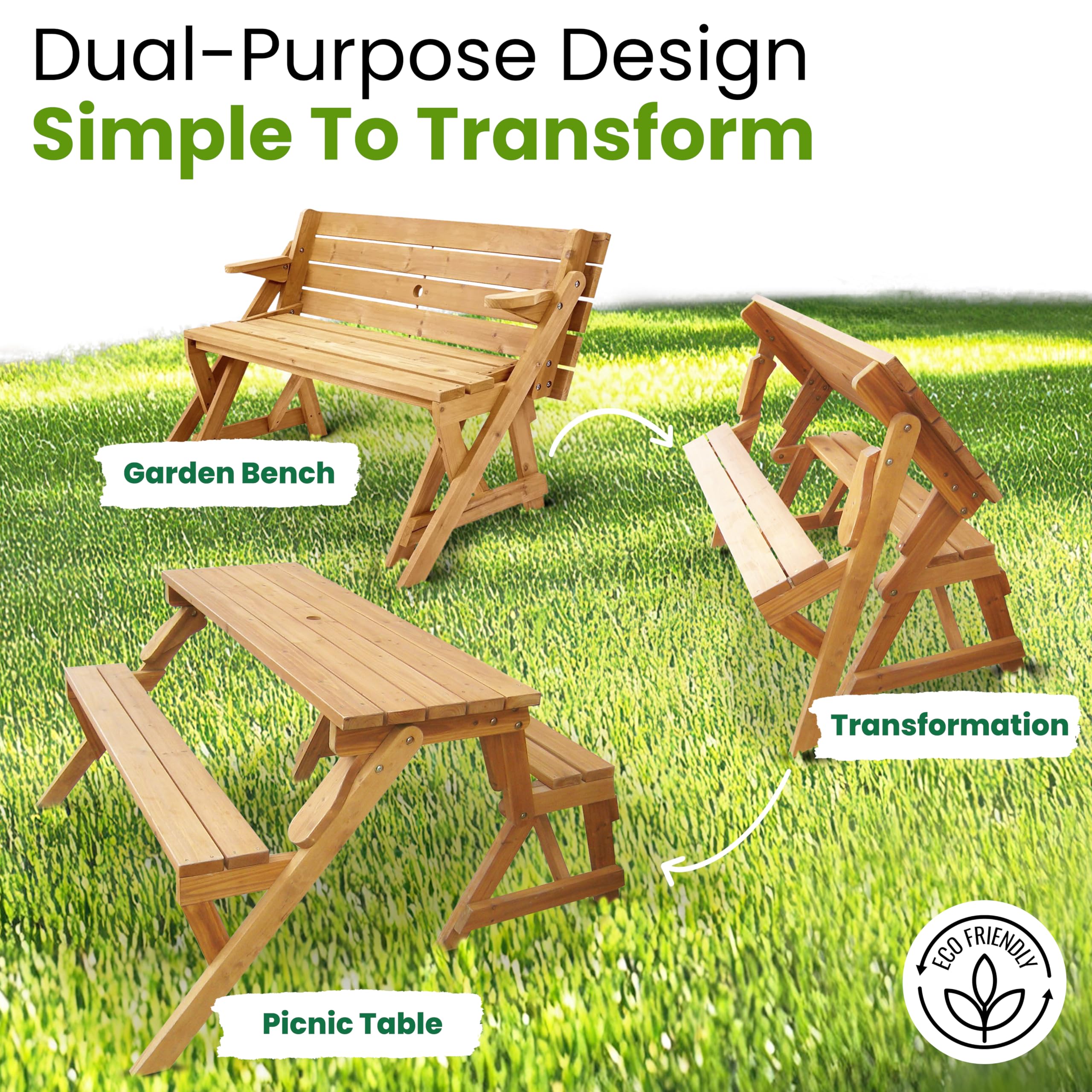**Merry Garden Interchangeable Wooden Picnic Bench - Outdoor Patio Dining Table Set in Natural & White - Perfect for Backyard, Garden, and Patio Relaxation**