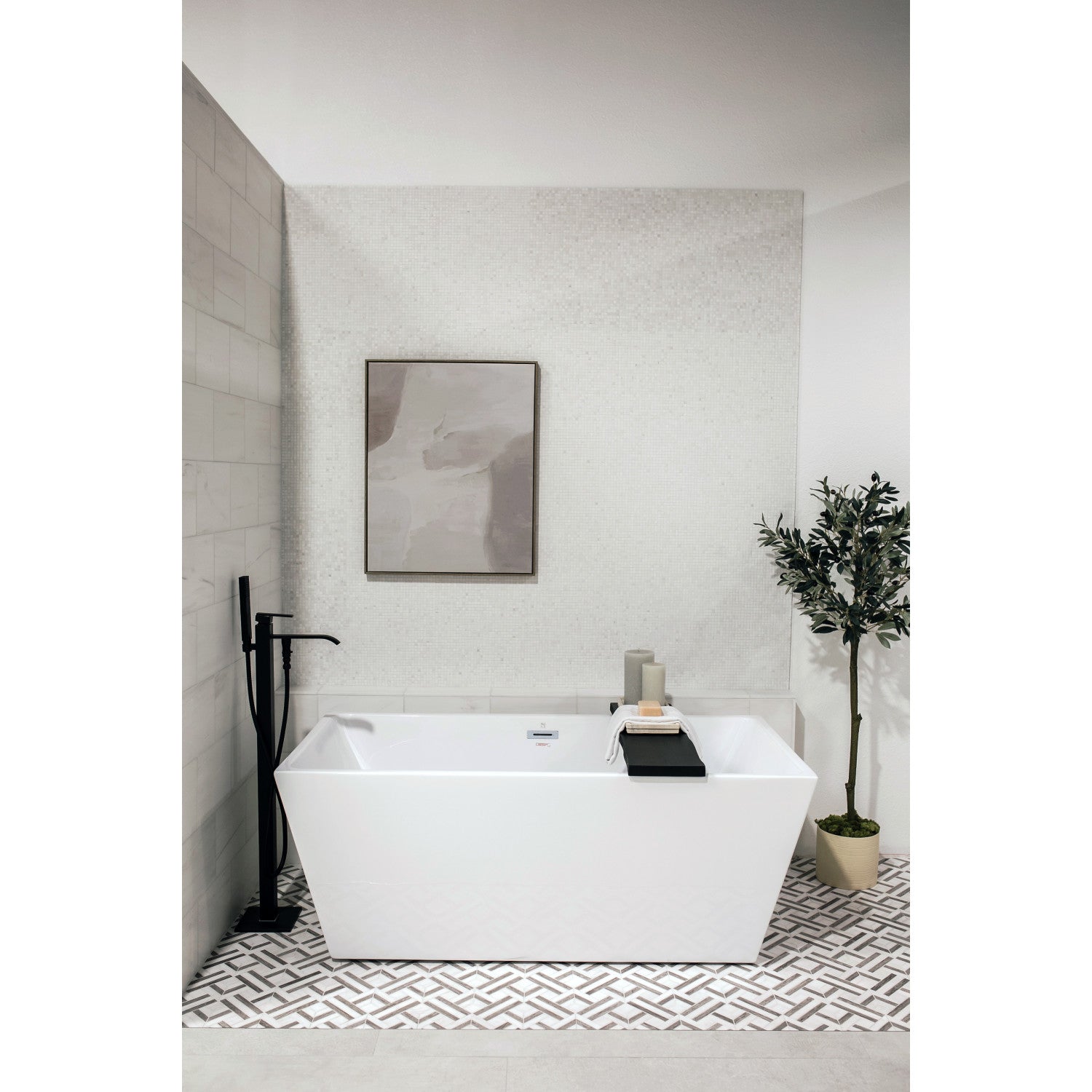 Aqua Eden 59-Inch Freestanding Acrylic Bathtub - Rectangular Double-Ended Soaking Tub with Drain, Glossy White for Luxury Bathroom & Spa Relaxation