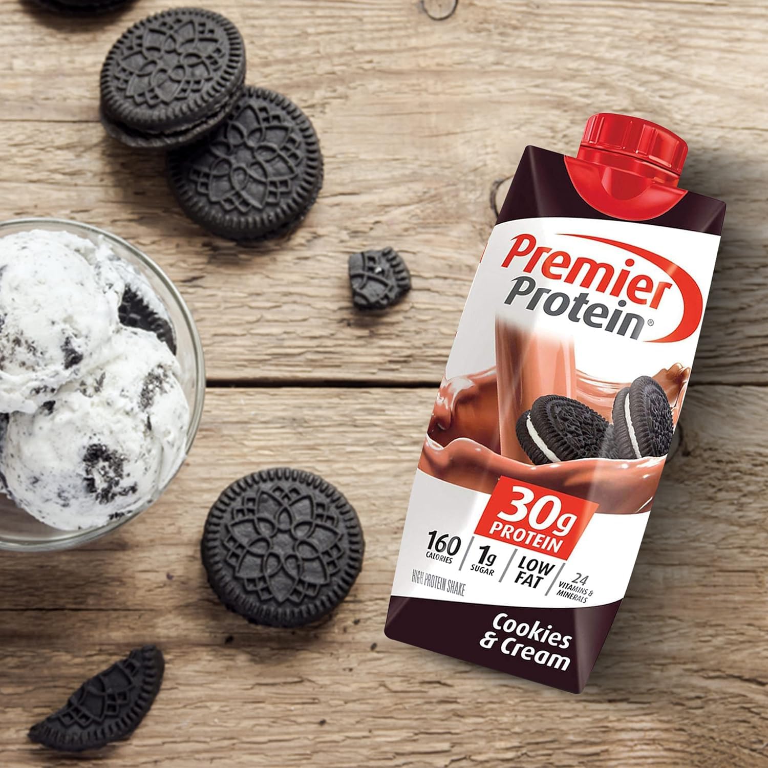 Premier Protein Shakes Cookies & Cream Flavor - 30g Protein, 160 Calories, 24 Vitamins & Minerals - Meal Replacement & Post-Workout Recovery Drink - Ready-to-Drink Protein Shakes for Weight Loss & Muscle Gain (11 fl oz, 10 Pack) - Perfect for Gym, Office & On-the-Go Nutrition