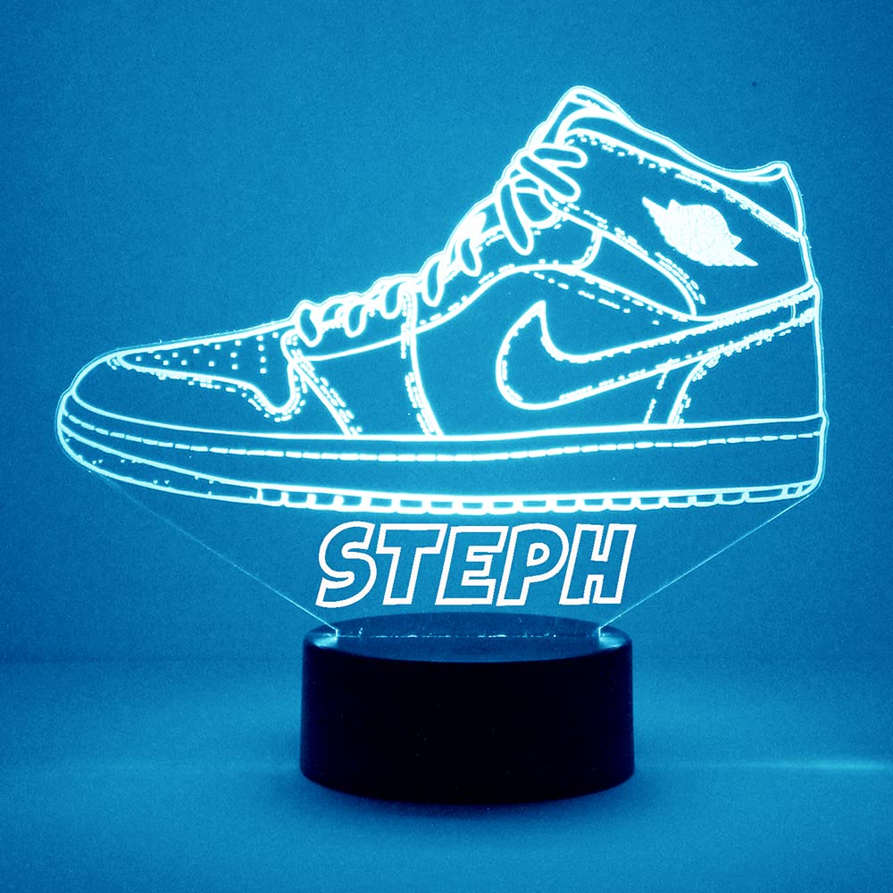 Custom Engraved MMS Sneaker Night Light with Remote - Personalized LED Shoe Lamp with Name or Text, 16 Colors & 4 Modes - USB/Battery Powered for Bedroom, Kids Room, or Gift Idea (Style 4)