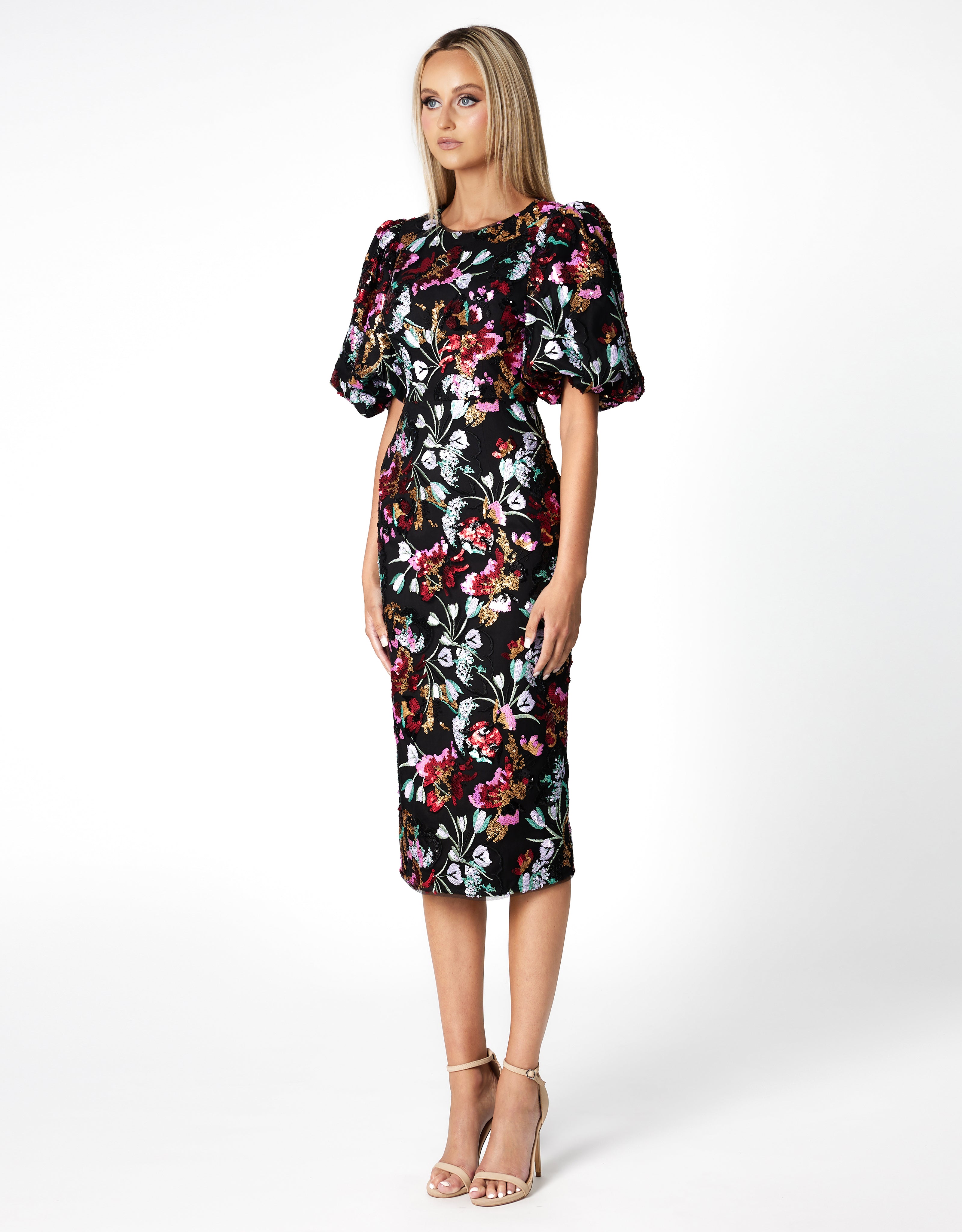 Renata Balloon Sleeve Midi Dress for Women - Flowy Elegant Party & Wedding Guest Outfit - Perfect for Special Occasions, Date Nights & Formal Events