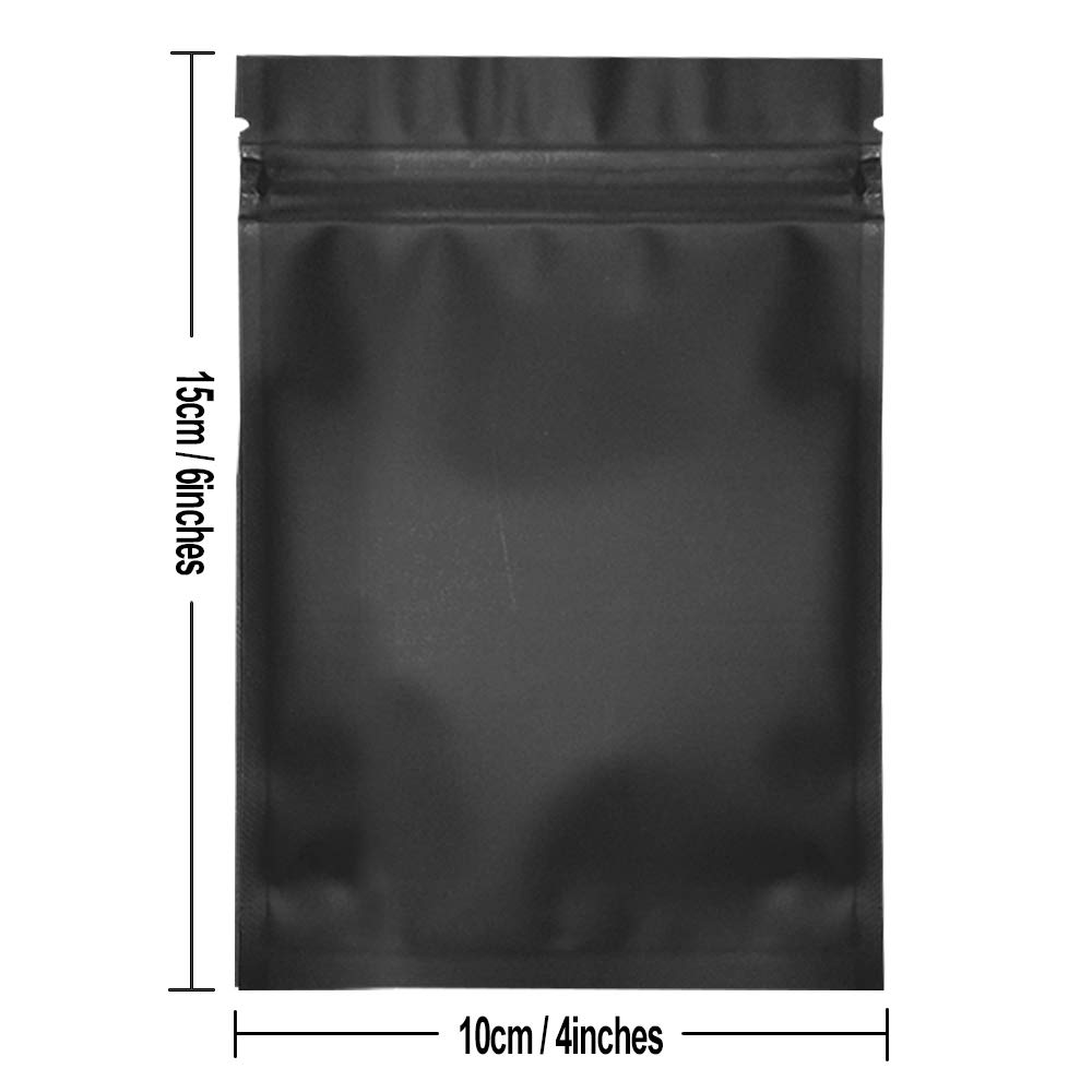 200 Pack 4x6 Inch Mylar Bags - Resealable Smell Proof Foil Pouch for Food Storage, Coffee, Tea, Herbs & Spices | Airtight Flat Matte Black Bags for Vacuum Sealing & Long Term Preservation