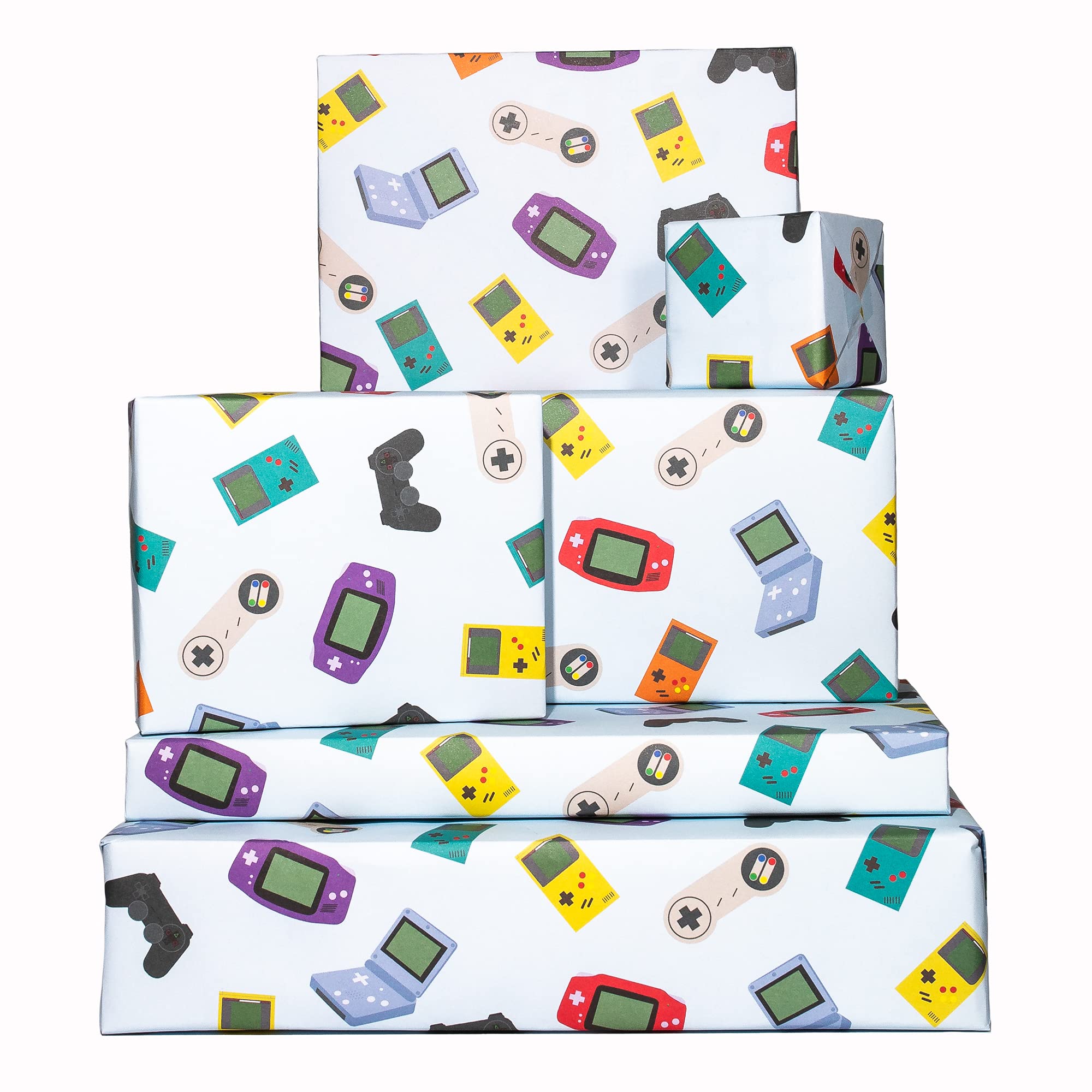 Central 23 Video Game Themed Wrapping Paper for Boys - 6 Sheets of Birthday Gift Wrap - Eco-Friendly Recyclable Paper - Perfect for Gaming Parties & Kids Birthday Presents