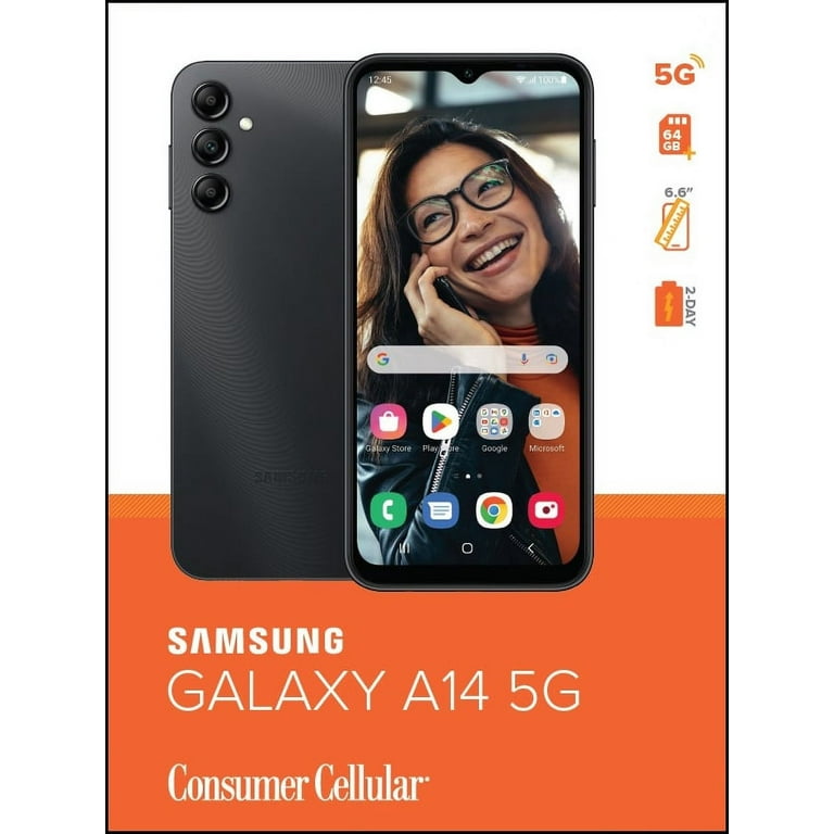 Samsung Galaxy A14 5G Unlocked Smartphone - 64GB Memory, Black | Consumer Cellular Compatible | Fast 5G Connectivity for Streaming & Gaming